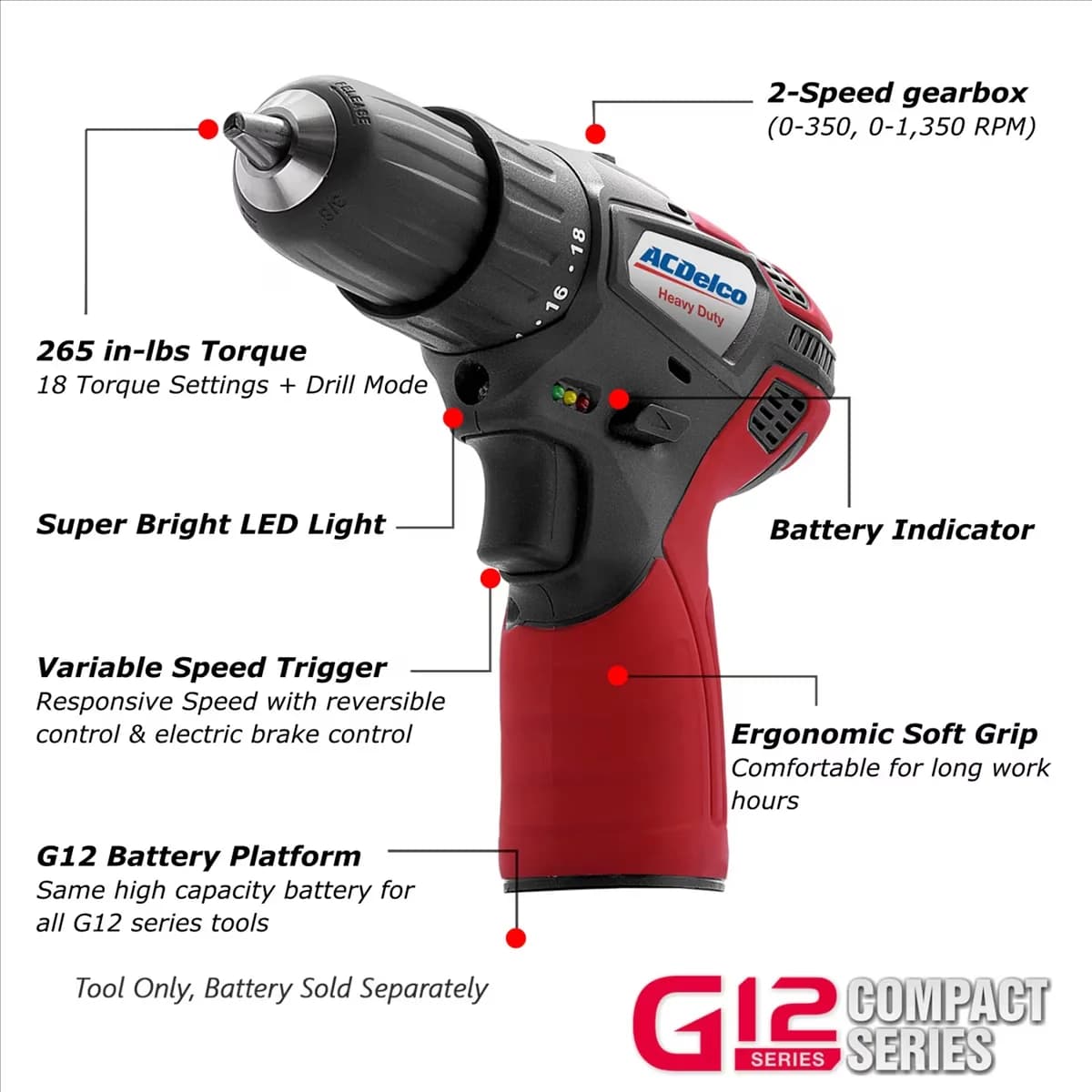 Drills Driver Versatile with 12V, Variable Speed, (Tool Only - Black 3/8" Model C91045