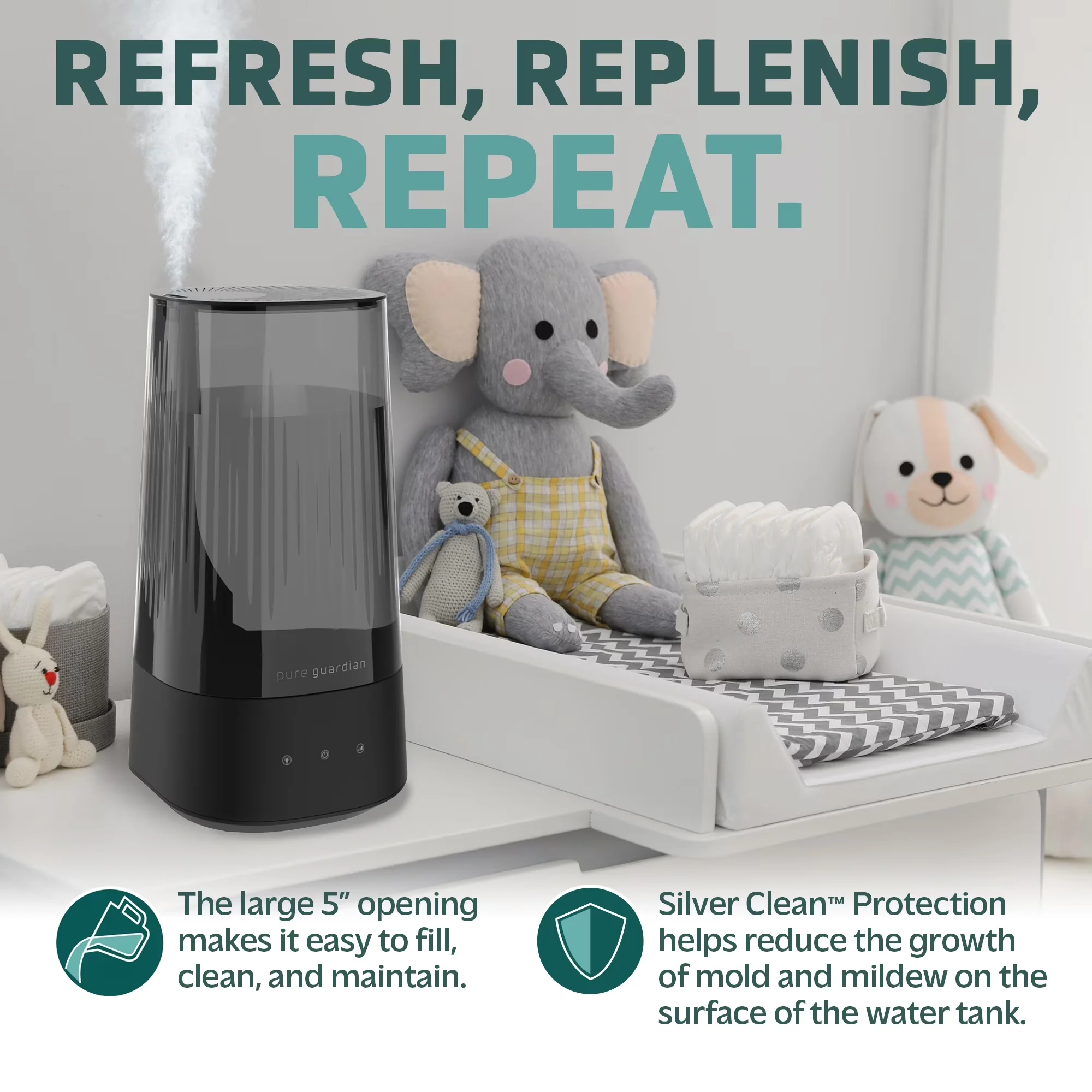 Compact Humidifier with Water Level Indicator, Oil Diffuser, Empty Tank Indicator - Black Model 8F8E16
