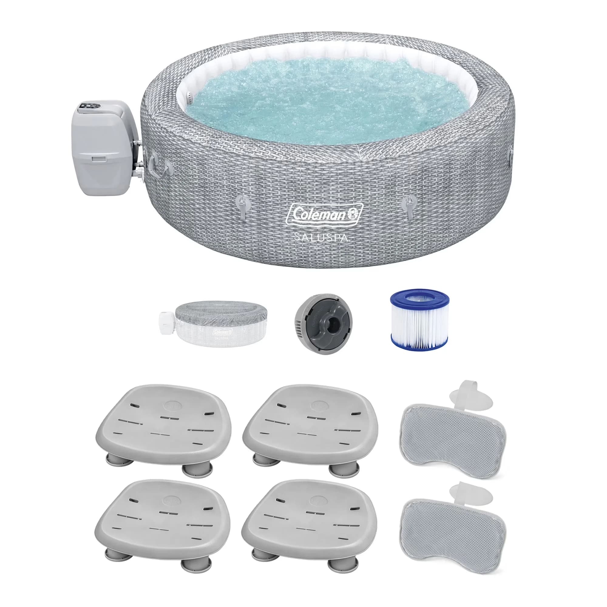 Stylish Hot Tub with Inflatable, Pump #, Coleman SaluSpa Sicily Hot Tub - Gray Model A83FC0
