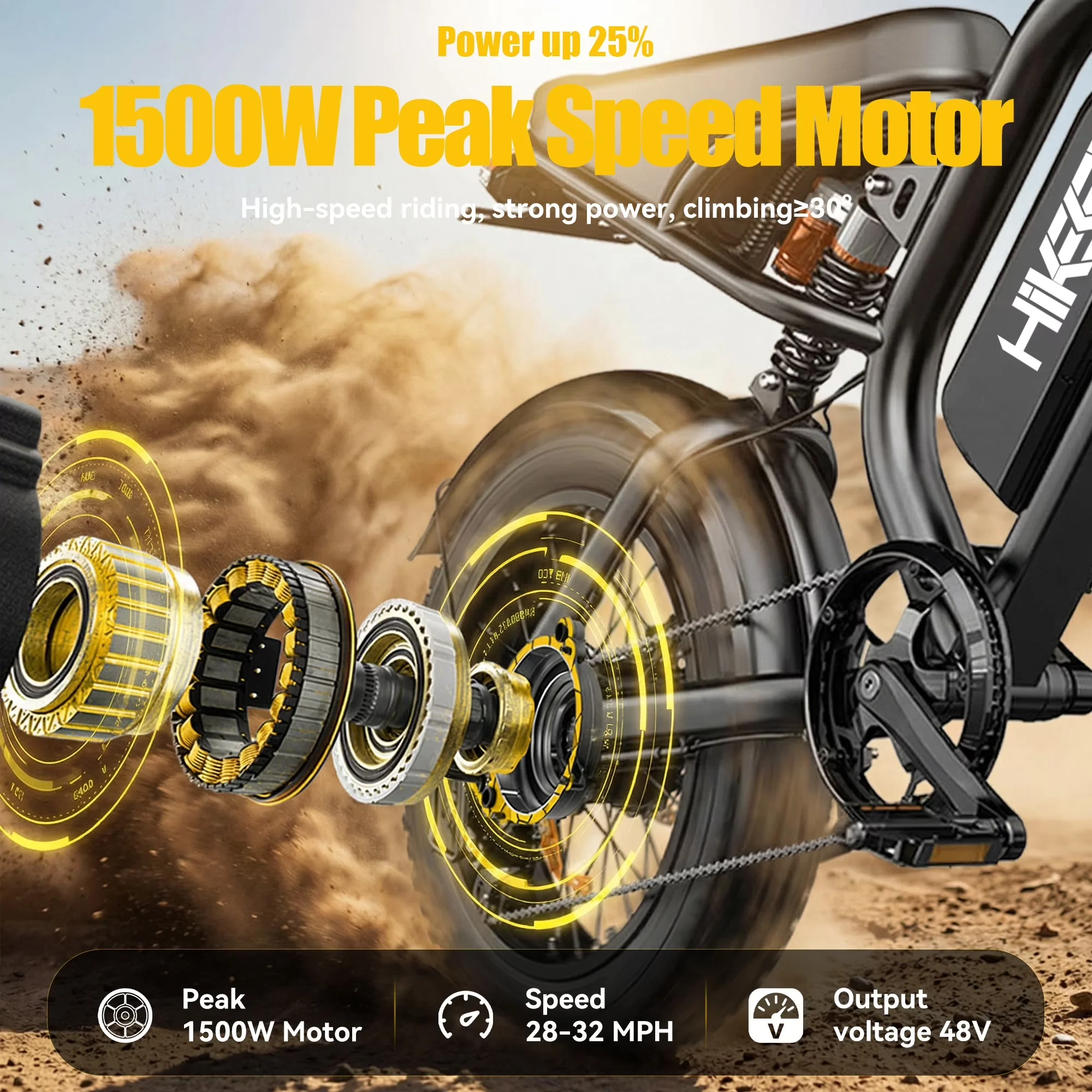 Sleek Electric Bike with 1500W, 48V, 20" Fat Tire - Black - Long-Lasting Performance Model D2200E