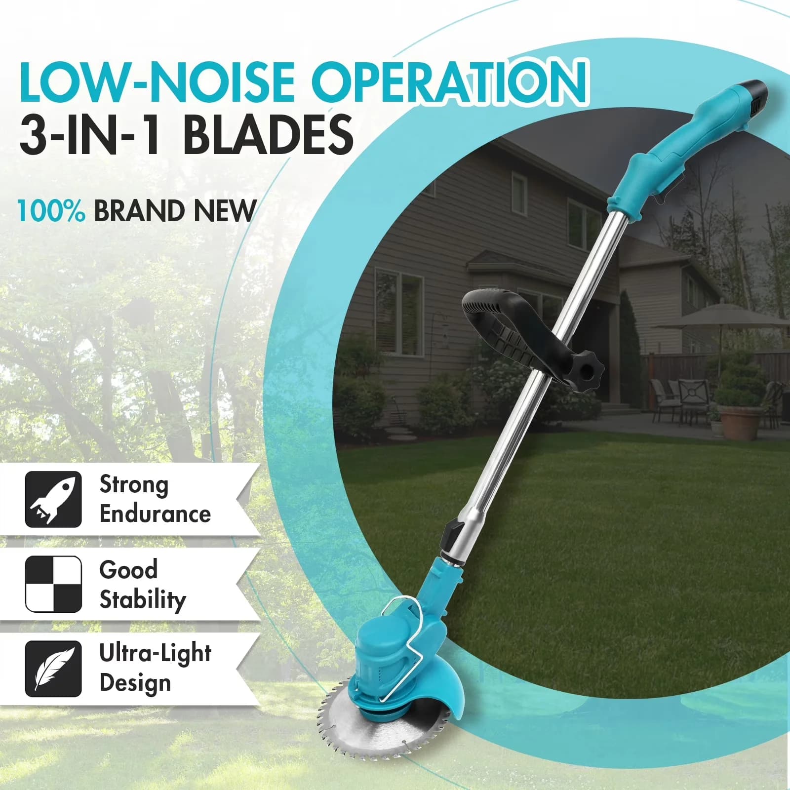 String Trimmer Versatile with Battery, 12V, 12V Cordless Lightweight Lawn Mower - Black Model CAAA41