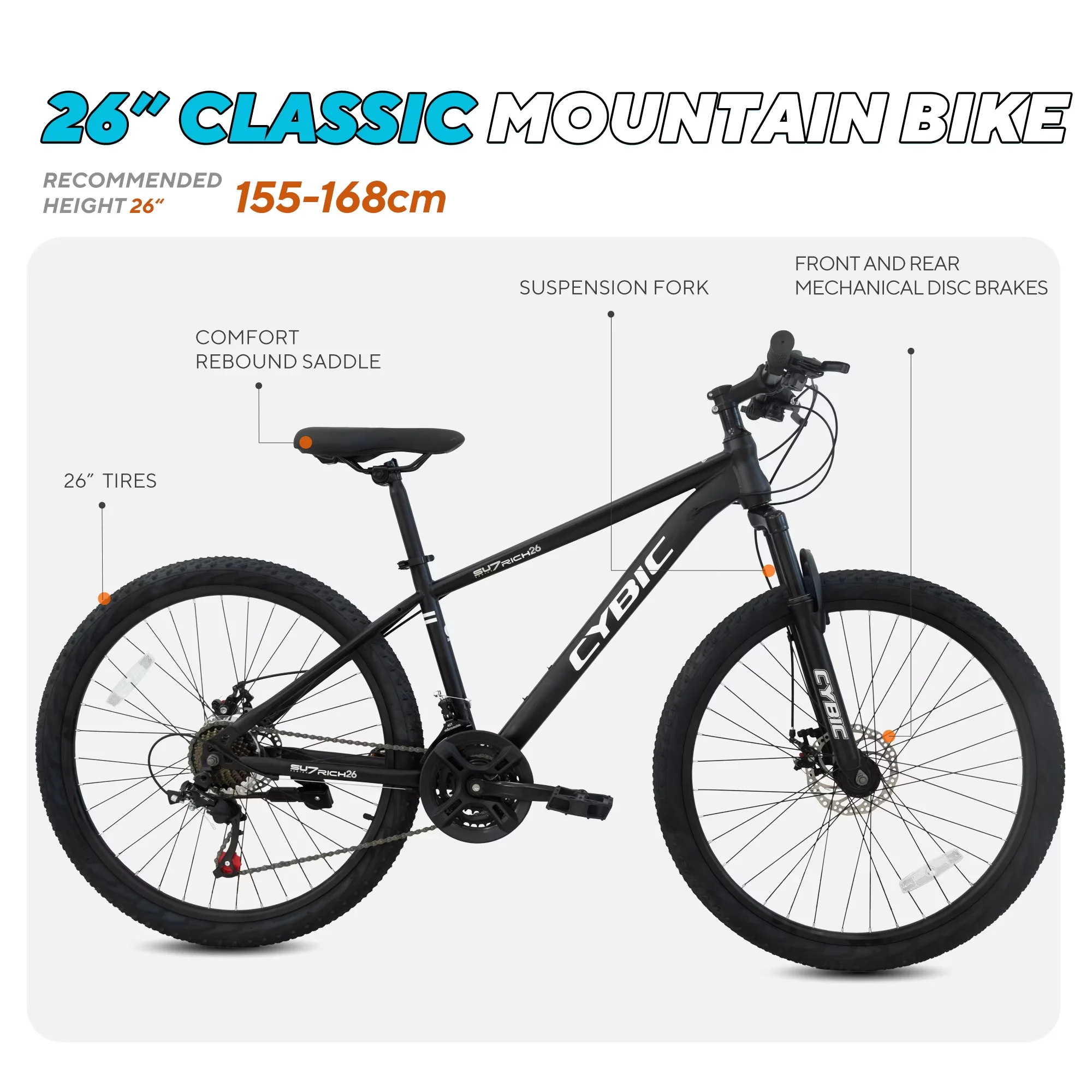 Essential Mountain Bike with Adjustable Seat, Adjustable Speed, Disc Brakes - Black Model ACB7DB