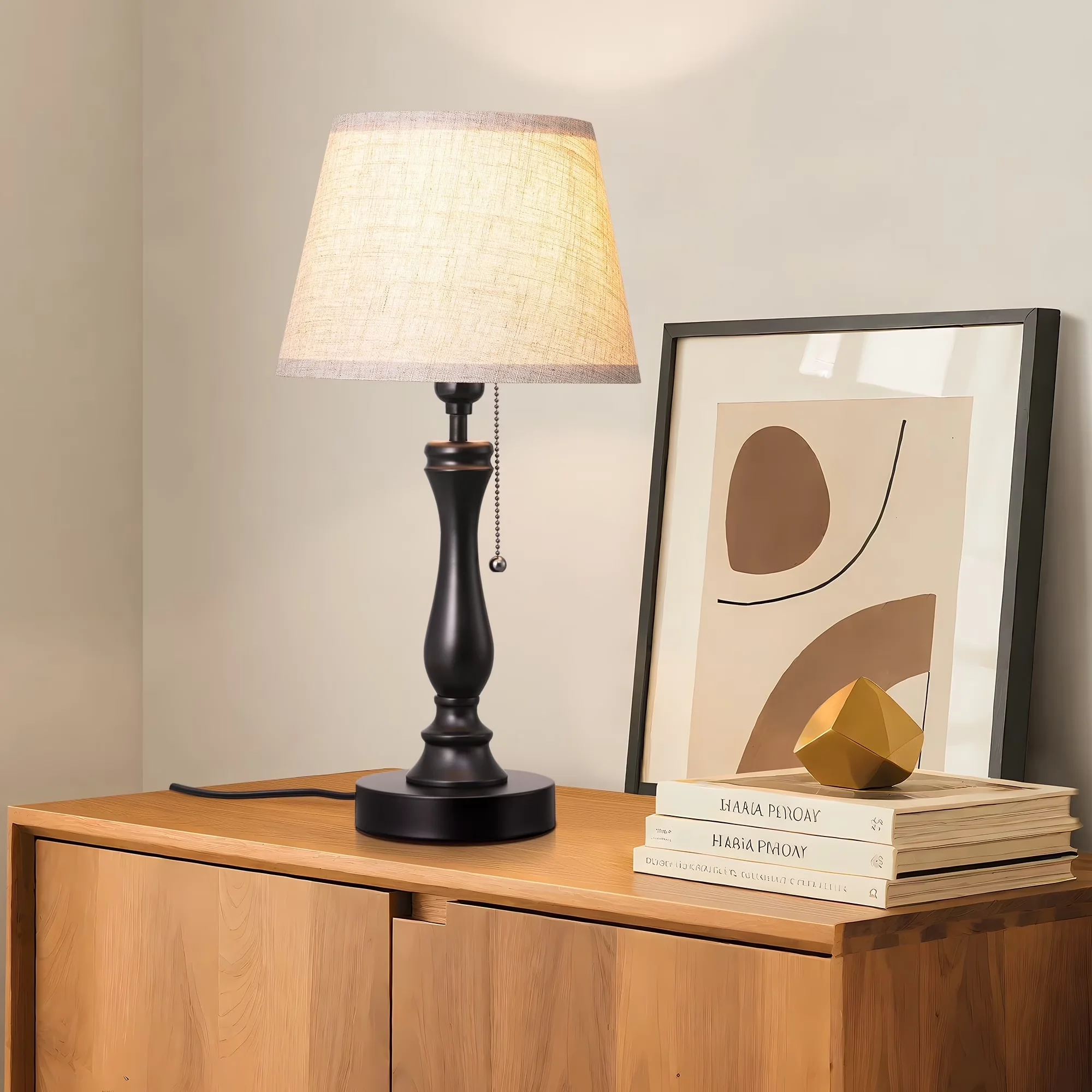Modern Table Lamp with Modern, 5.4 ft power cord, Modern Lamps - Linen Black for Living Room, Bedroom Model 5F857A
