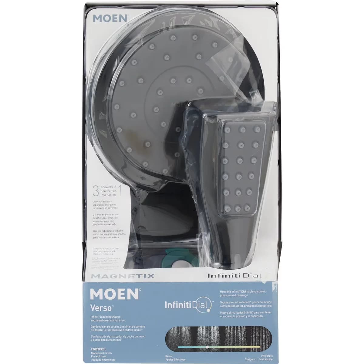 Shower Head Durable with Handheld, Blk Mag Head/Hand - Metal Black 220C2EPBL Model 73F607