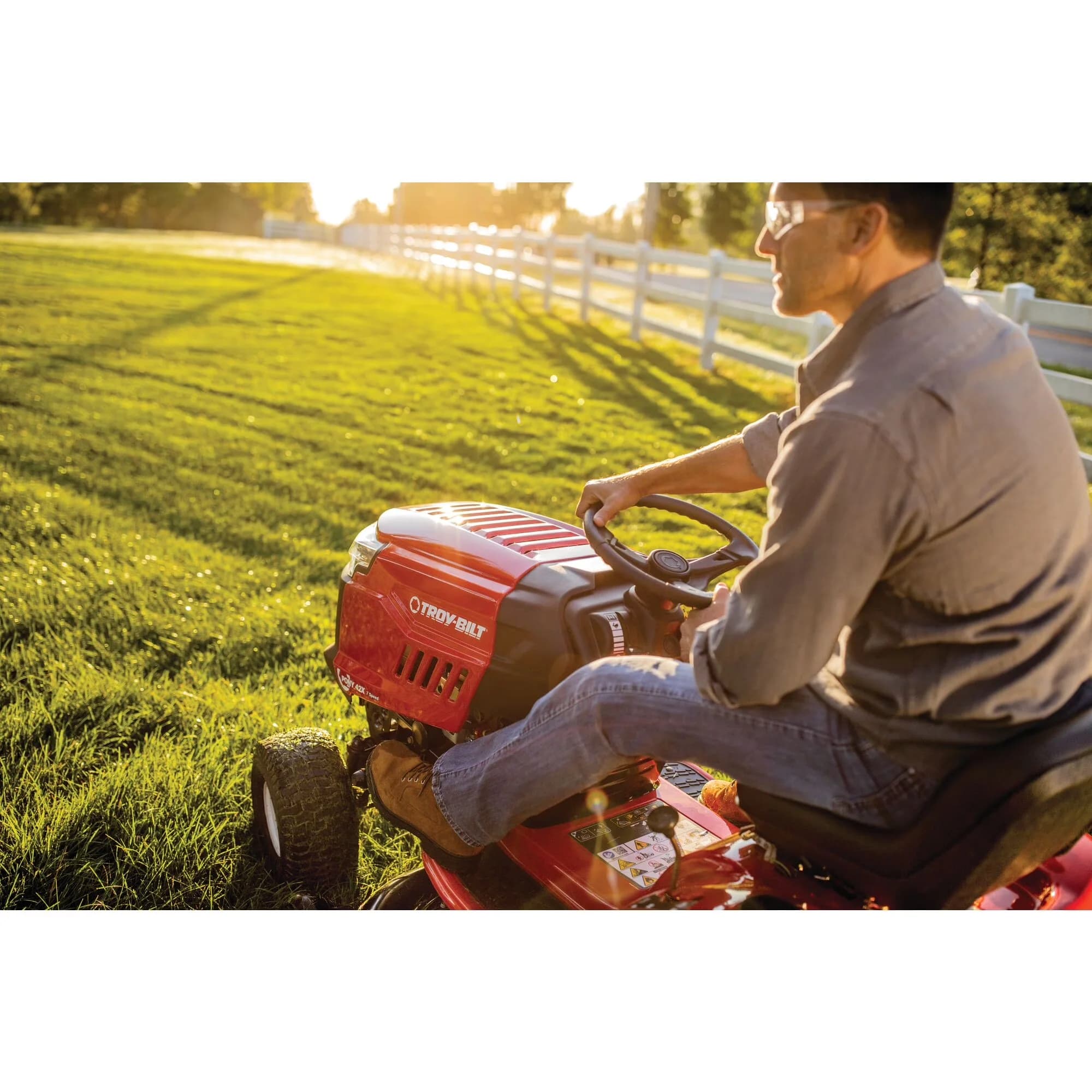 Riding Lawn Mower Compact with Adjustable Speed, Headlights, Adjustable Cutting Height - Model 7F96F1