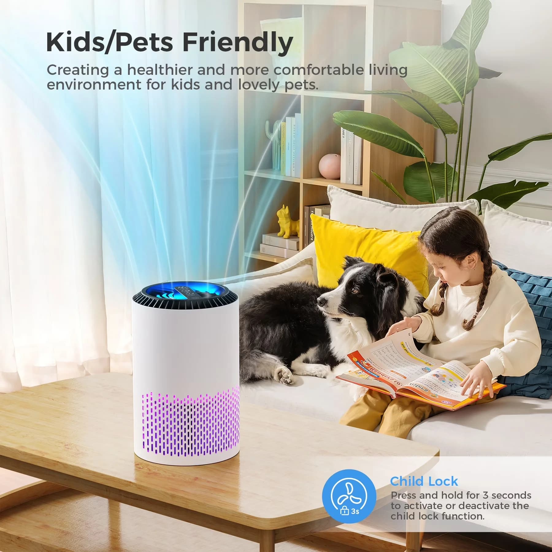 Versatile Air Purifier with Filter Change Indicator, Ultra Quiet 20dB Sleep Mode - White for Home, Bedroom Model D066A1