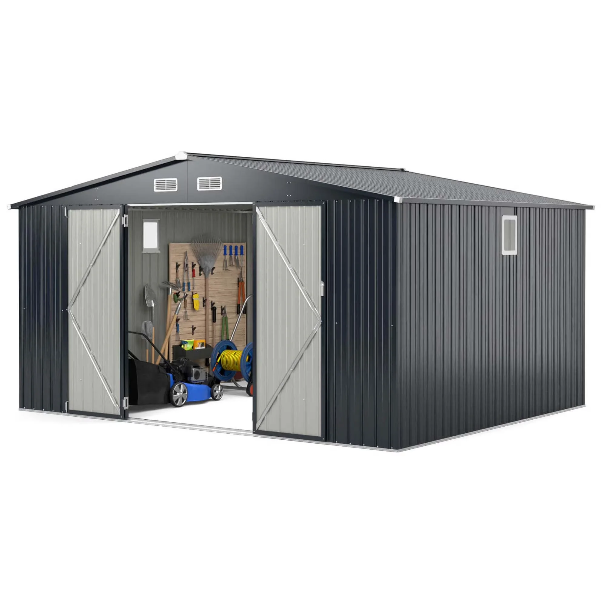 Sleek Shed with Rust Resistant - Galvanized Metal Gray 12 x 9 - Commercial Quality Model A20E53