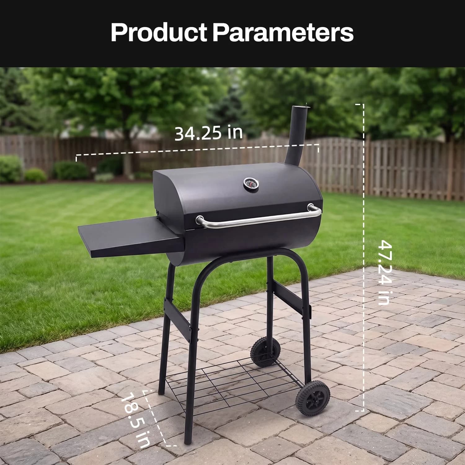 Compact Charcoal Grill with Heat Thermometer, Foldable, Key Features: - Metal Black for Camping Model 10EC95