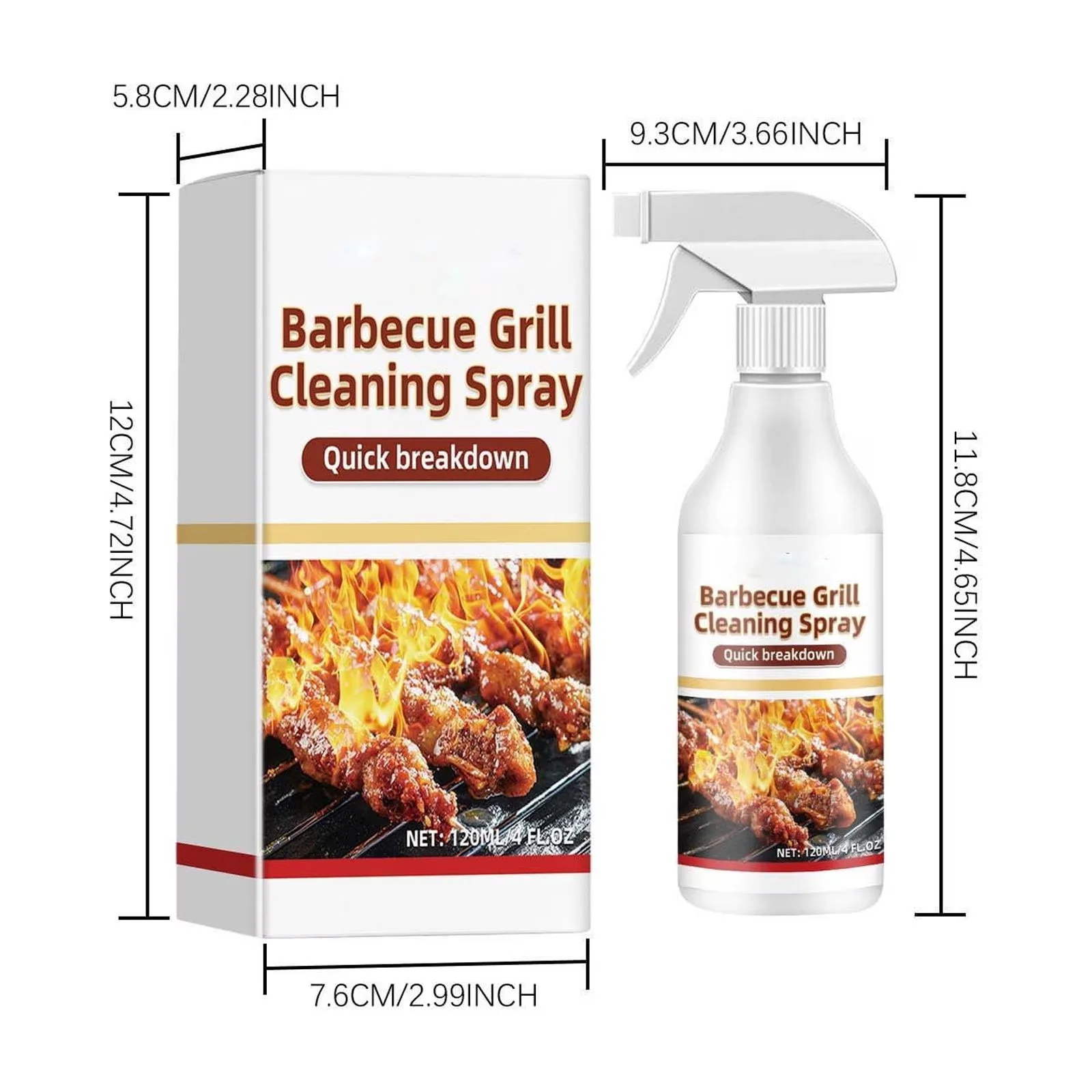 Compact Combo Grill with BBQ Cleaner Spray 4 fl oz (120ml), Heavy Duty Degreaser and Stain Remover - Model F4934E