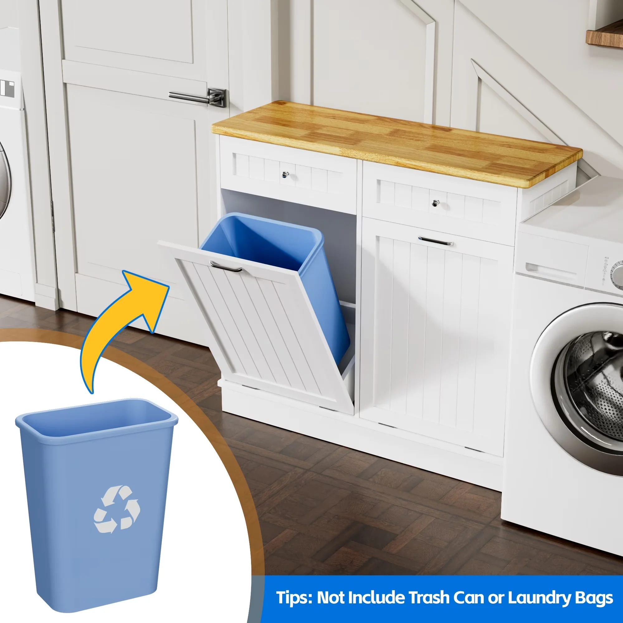 Reliable Kitchen Renovation with Modern, Double Tilt Out Trash Cabinet, 35.83 x 12.99 x 39.37 inches - White Wood Model 12BDDA
