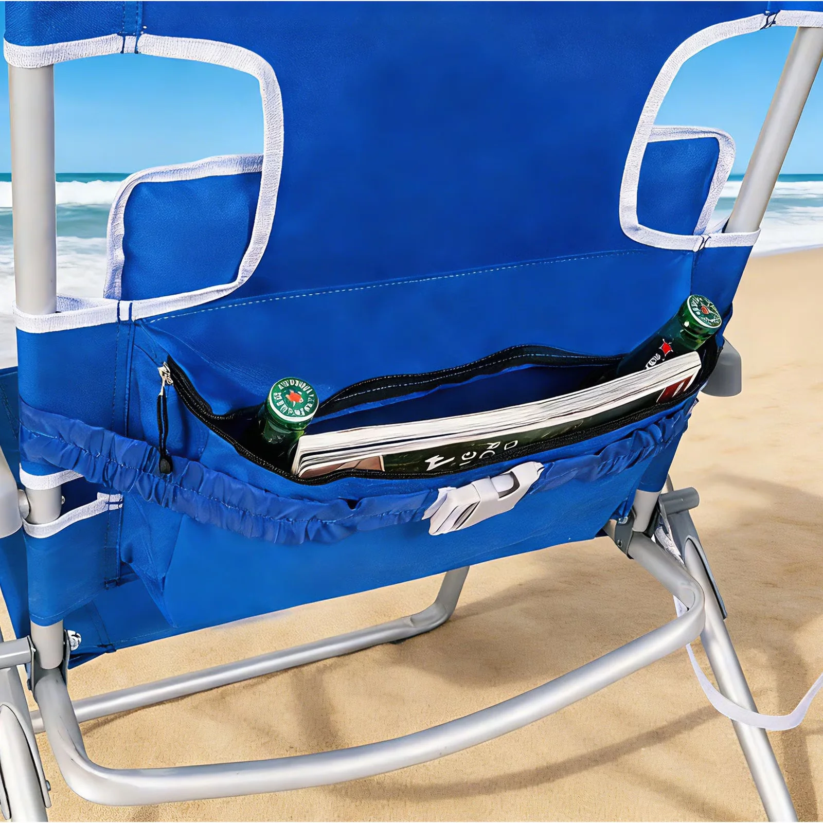 Essential Beach Chair with Folding, Adjustable, Cup Holder Outdoor Blue - Blue Model 8846C8
