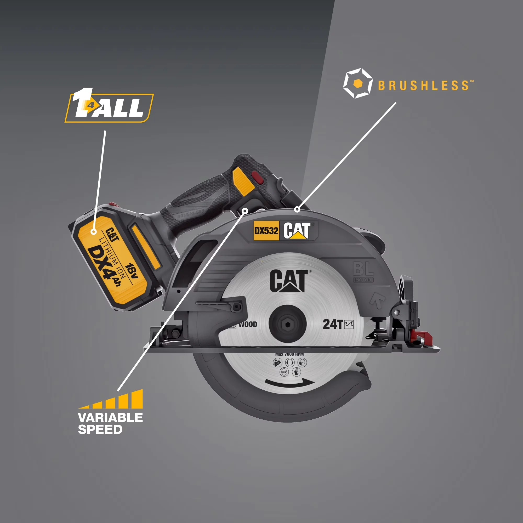 Power Saw Modern with Battery, 18V, Caterpillar Cat® DX532 18V 1 - Residential Grade Model 7E1E1C