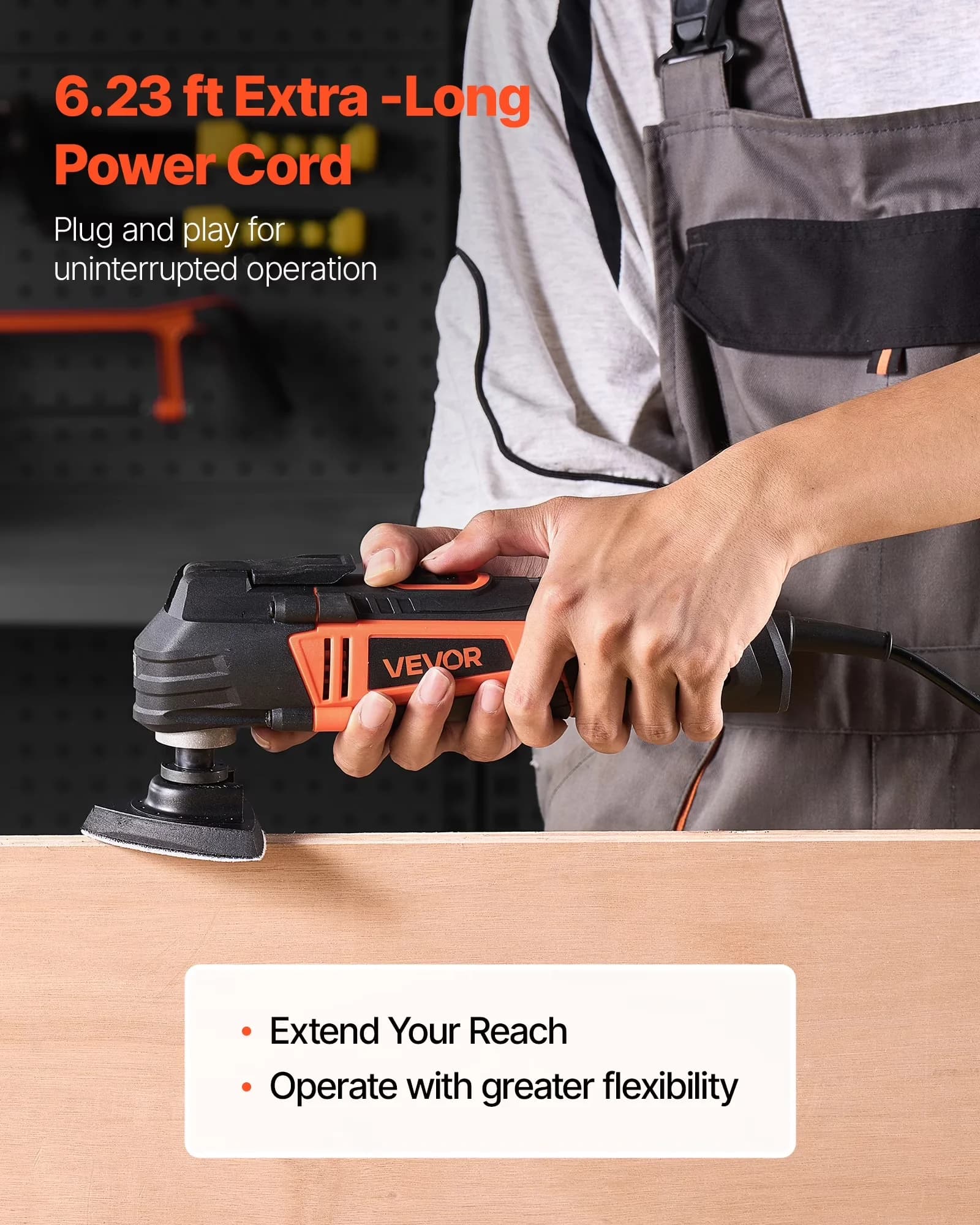 Sleek Woodworking with LED, 3Amps Corded Oscillating Multi Tool - Black Model C8DE09