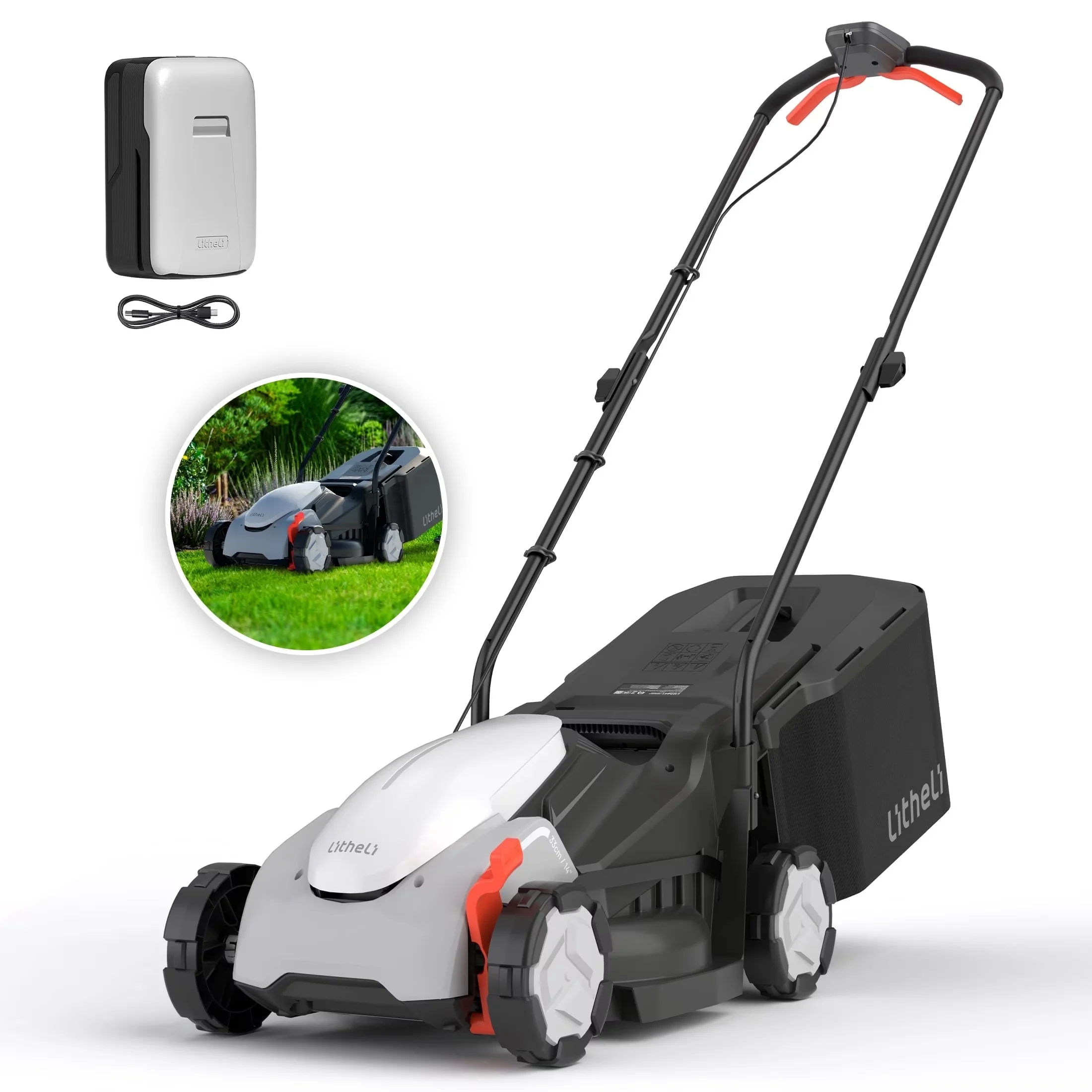 Durable Push Mower with Battery, 20V, No Oil Change Required - Black - Reliable Performance Model A9E3D5