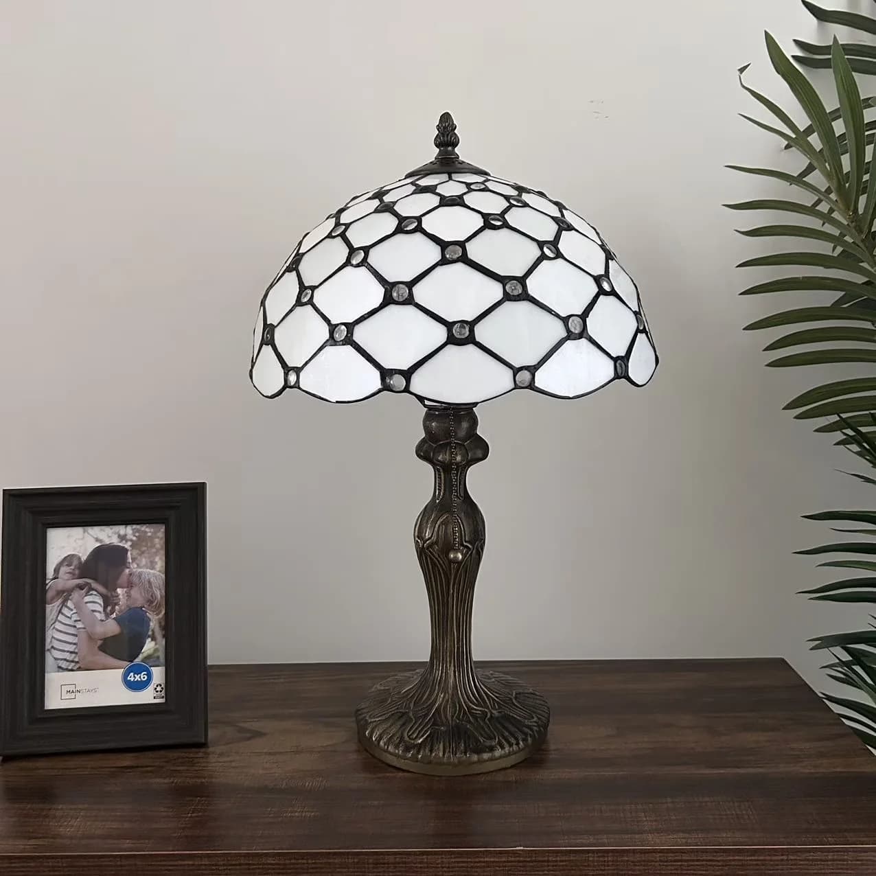 Compact Table Lamp with LED, Traditional - White Glass, Metal for Living Room, Bedroom Model 3A9F6A