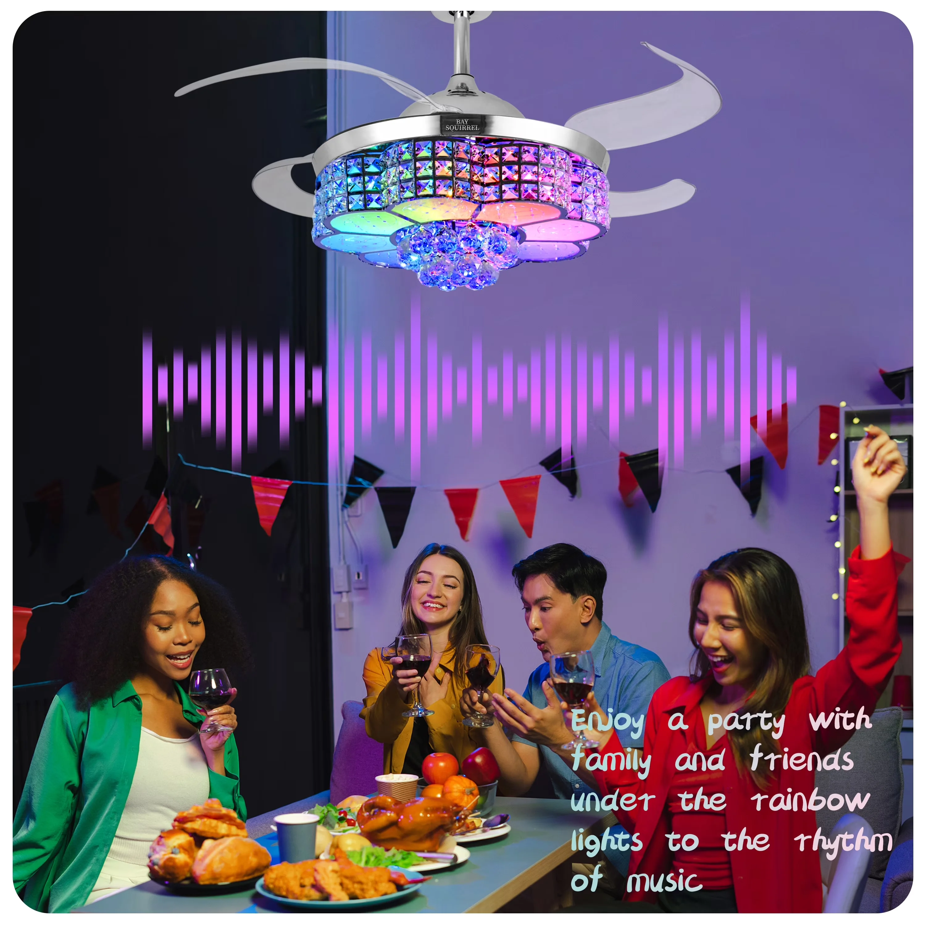 Sleek Ceiling Fan with LED, Industrial, Bluetooth Speaker - Silver Retractable Model 447513