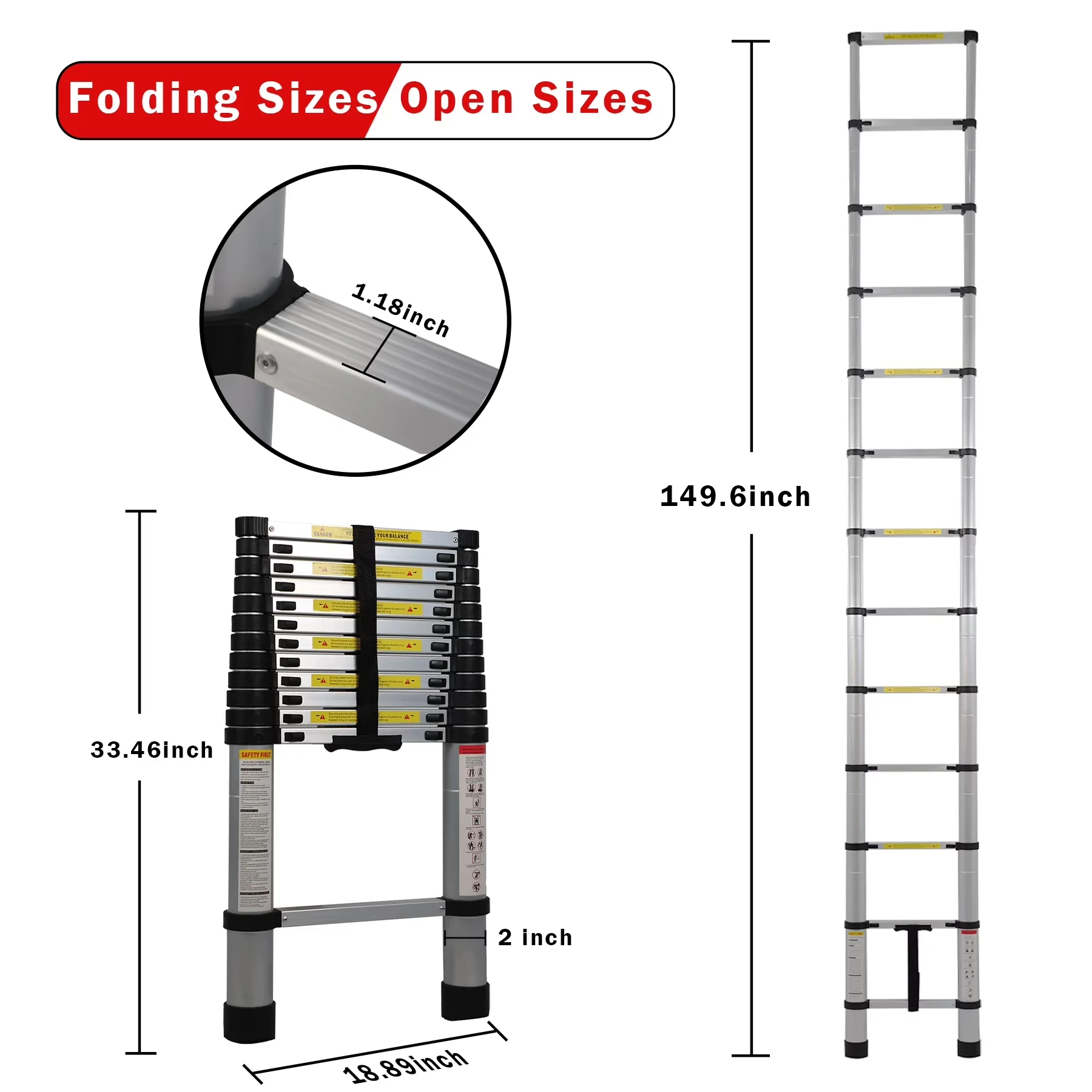 Ladders And Step Stool Premium with Telescoping, Telescopic ladder simple operation. - Aluminum Model 3E02E3