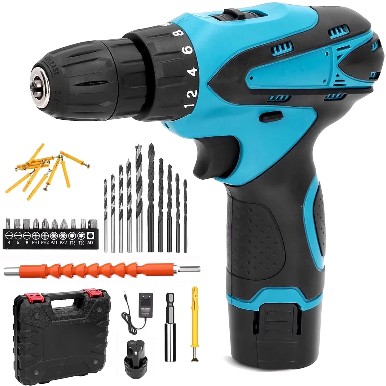 Drills Driver Durable with Battery, LED, Cordless Drill Set - Blue 1.7 lbs for Home Model 4CB2B7