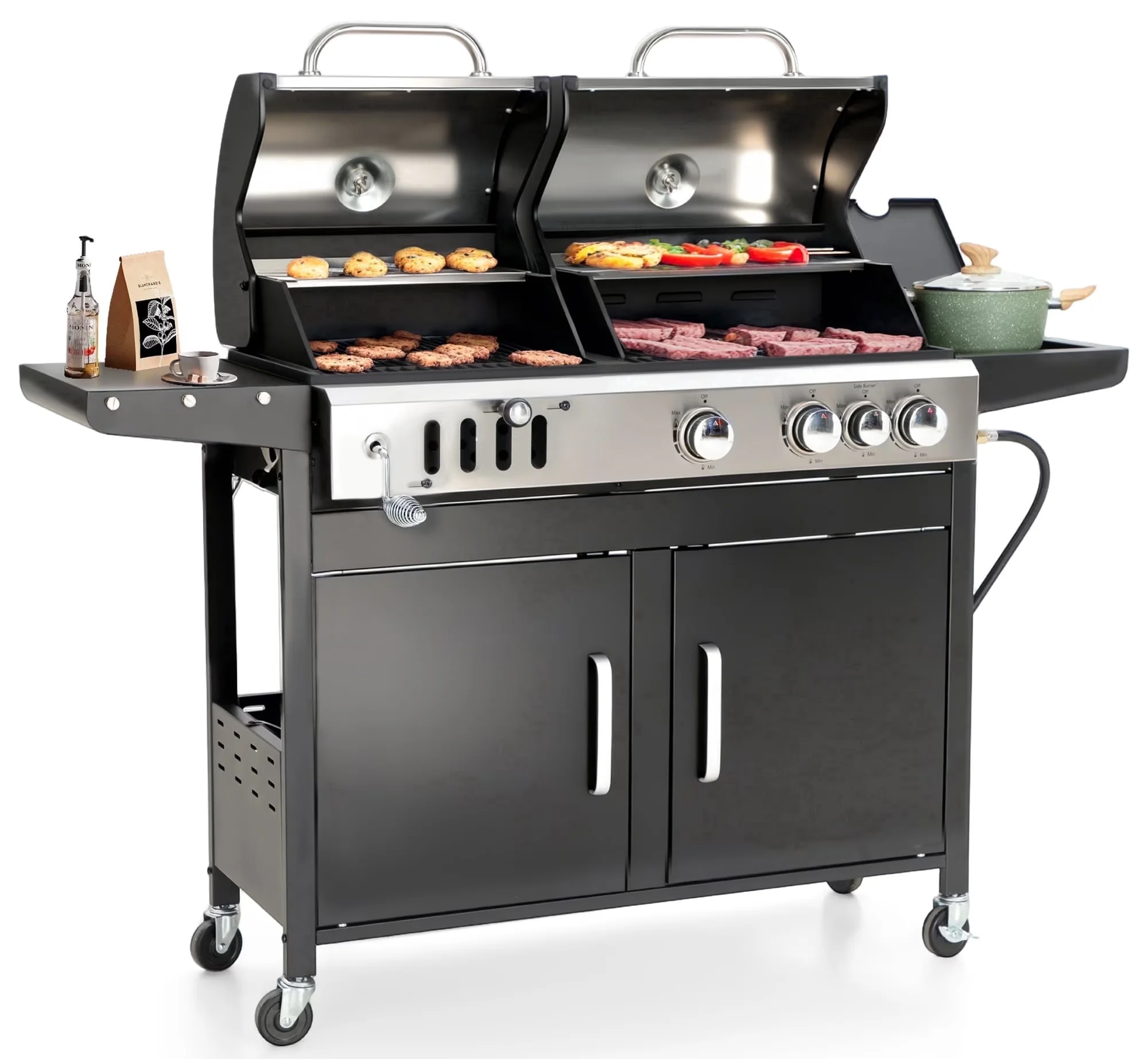 Reliable Combo Grill with Side Burner - Porcelain-Enameled Cast Iron Charcoal Model 6342D8