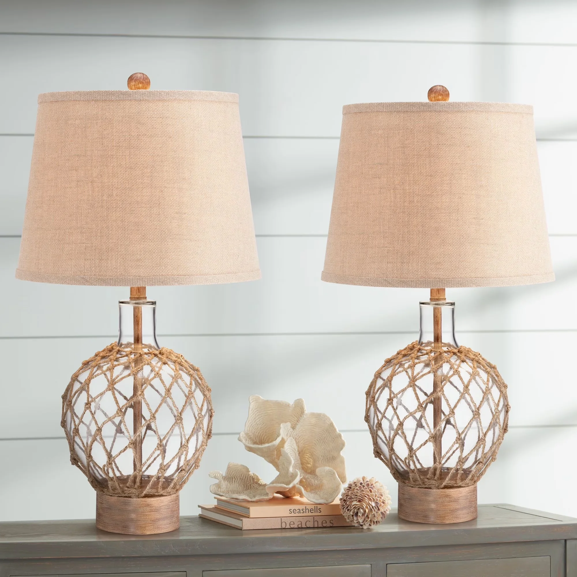 Compact Lamp Set with Incandescent, Coastal - Clear Glass for Living Room, Bedroom Model D78719