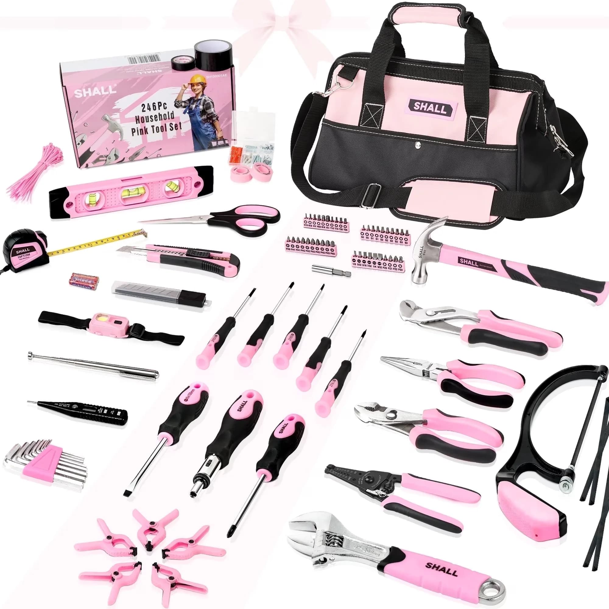 Reliable Hand Tool Set with Cordless, Rustproof, Adjustable - Pink 246 Model 1E39EB