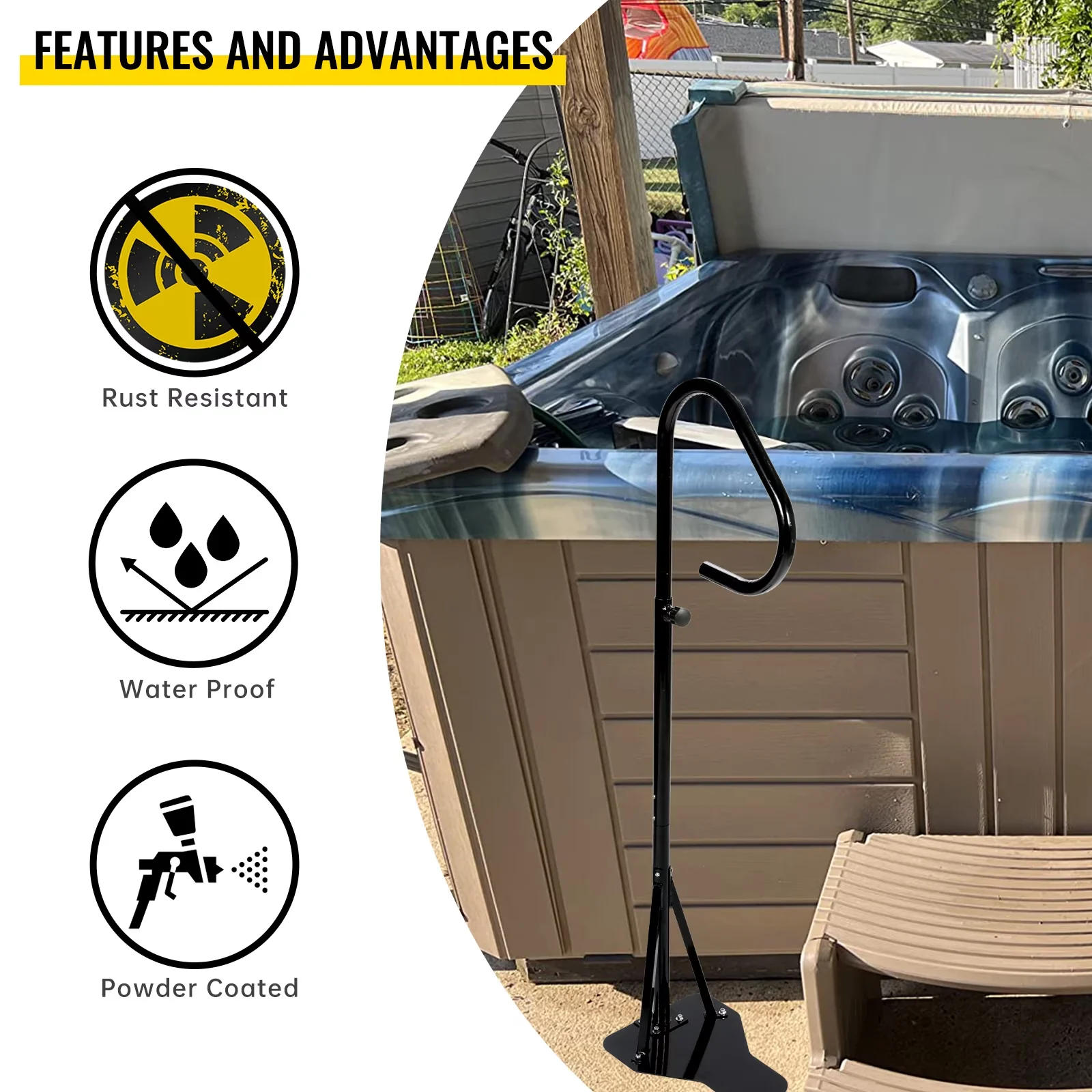 Stylish Hot Tub with Type: Handrail, Material: Steel, Item Model:LYOM-105 - Black Steel Model BBC1A4