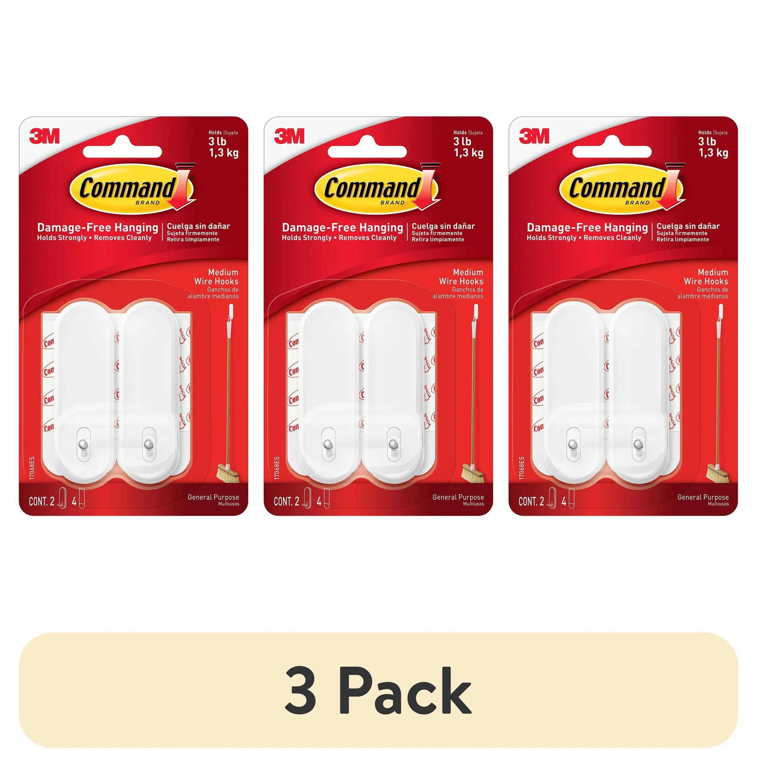 Quality Damage-Free Hanging with Easy Installation, 2 Hooks, 4 Strips Per Pack - White Metal Model A82A55
