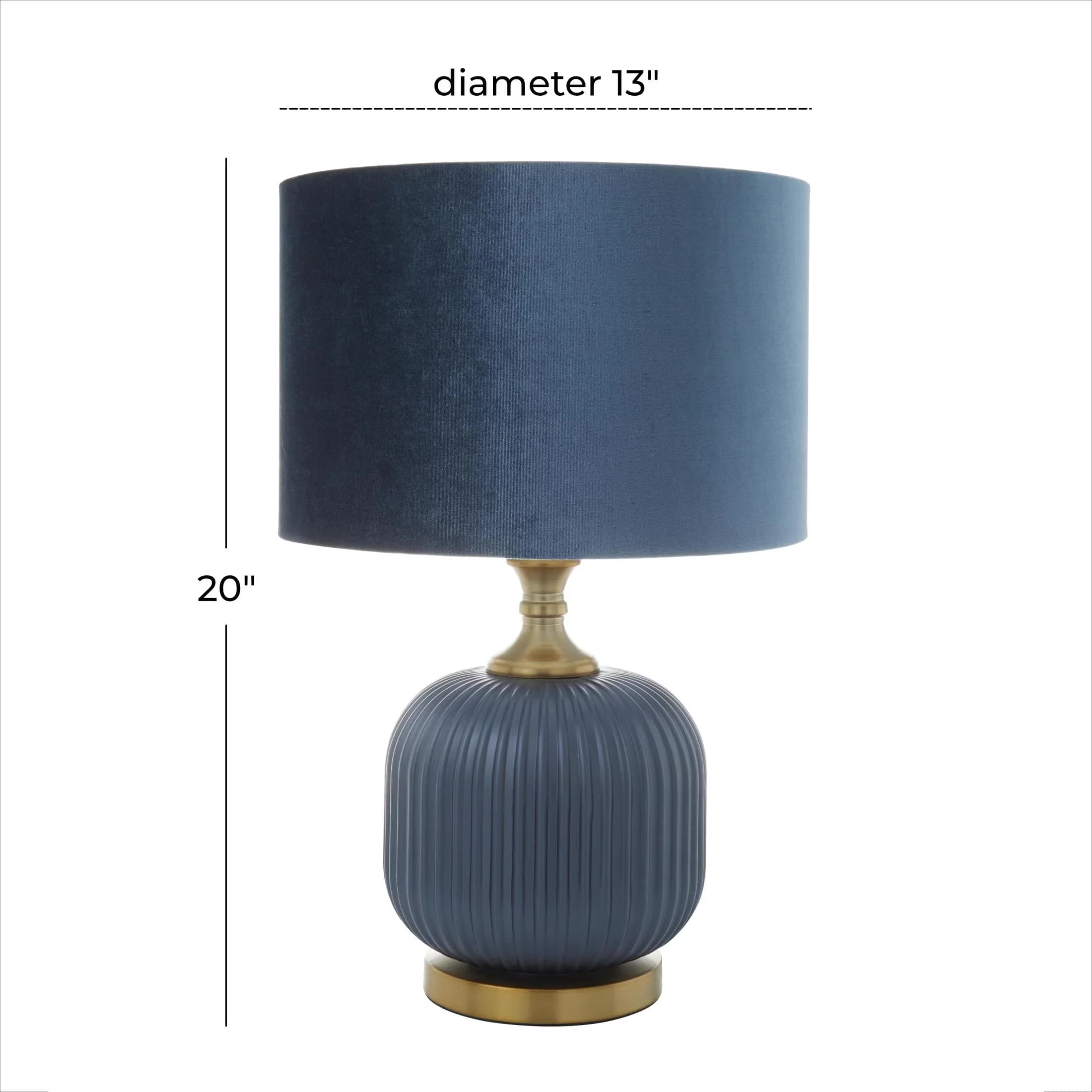 Modern Lamp with Incandescent, Transitional, 20" Ribbed Blue Table - Blue Glass Model B487F6