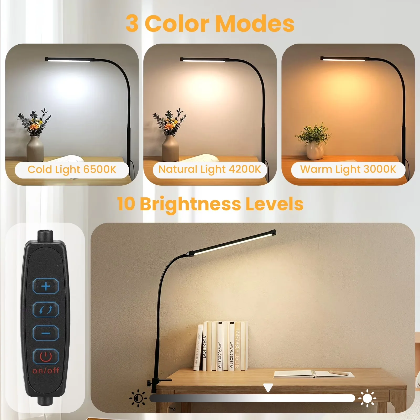 Premium Desk Lamp with LED, Clip-On Lamps - Black for Home Office - Reliable Performance Model 05FBA7