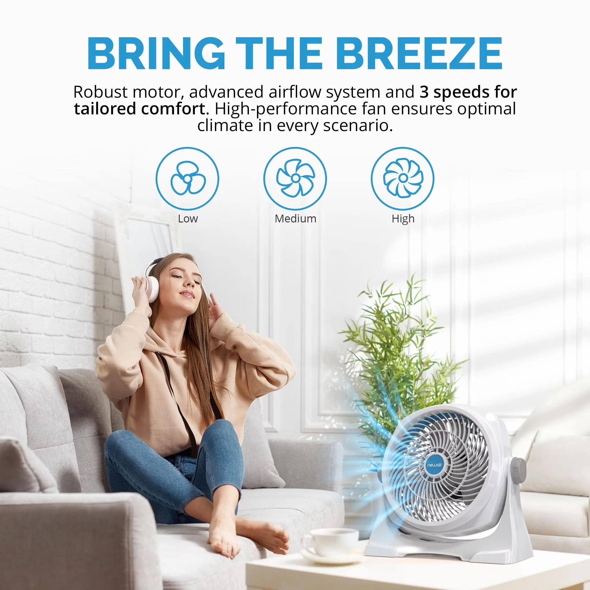 Compact Fans In Cooling with Rotating Head - Plastic White 12 - Industrial Grade Model 1D23BC
