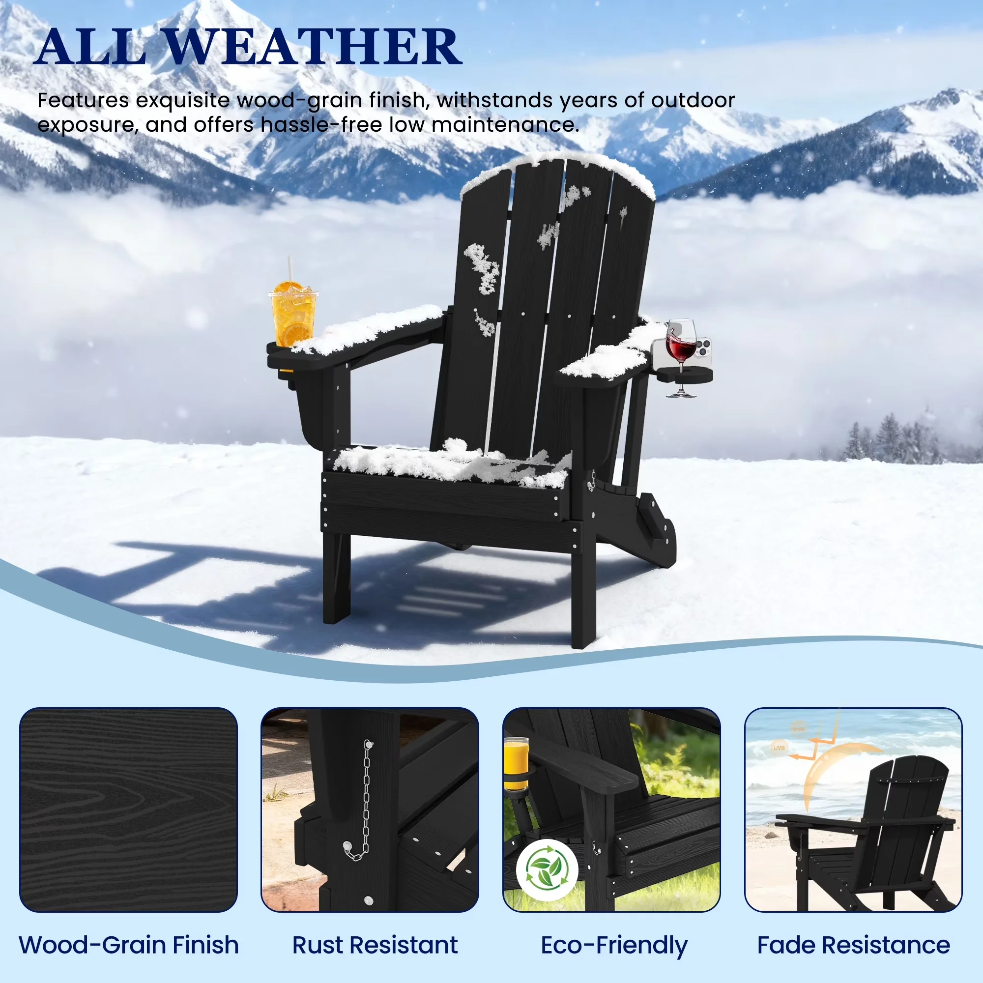 Quality Patio Chair with Weather-Resistant, Waterproof, Folding - Black Hdpe for Outdoor, Patio Model 05CD8E