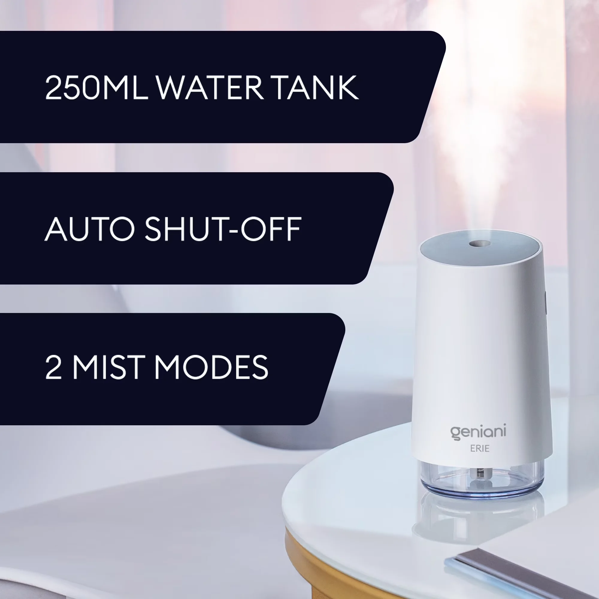 Humidifier Innovative with Automatic Shut-Off, Offers up to 8 hours runtime, Portable, yet powerful - White Model ECBE01
