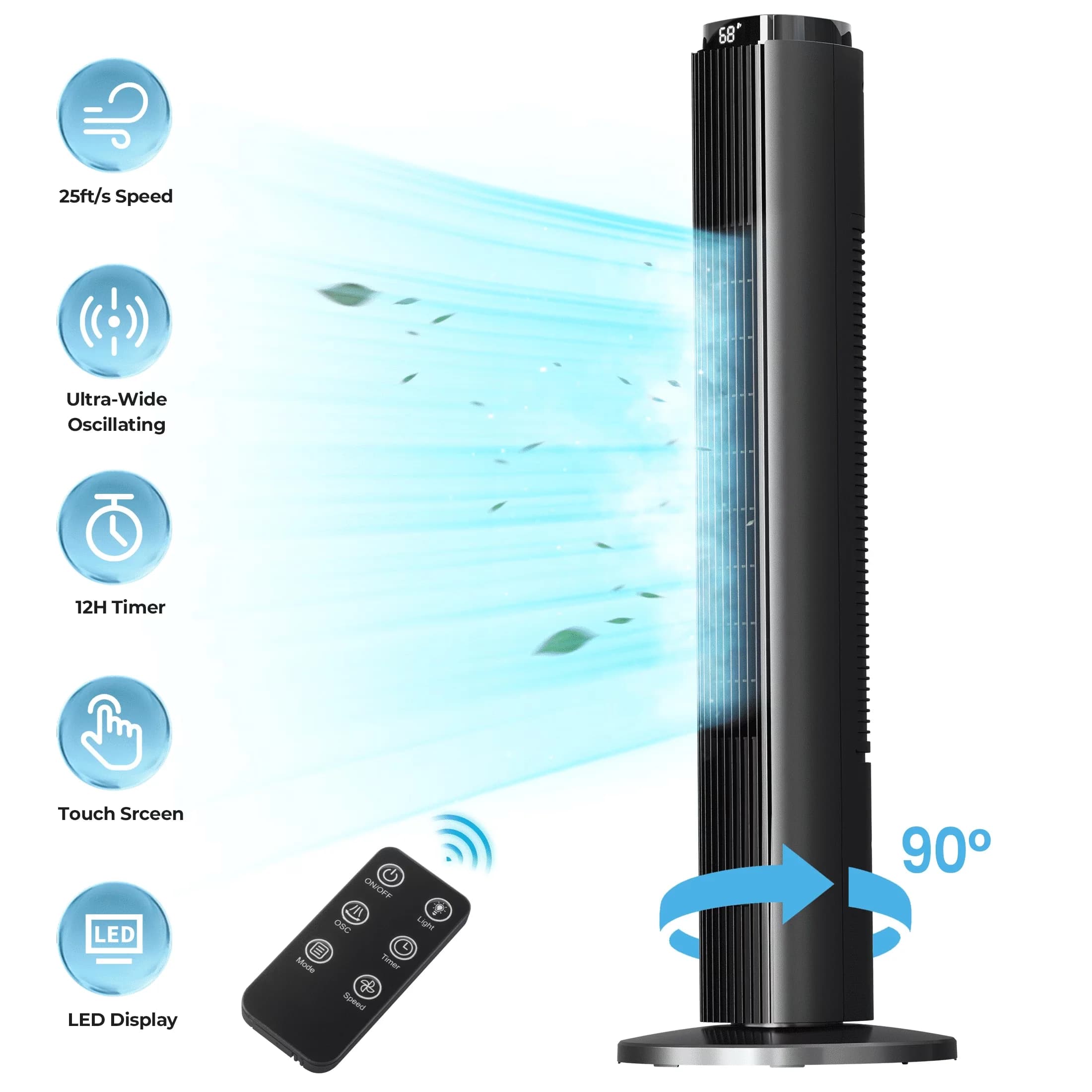 Fans In Cooling Innovative with LED, Timer - Plastic Black for Bedroom, Home Model 7027E4