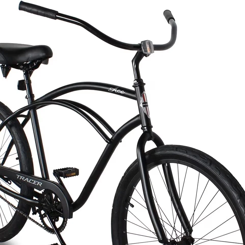 Sleek Cruiser Bike with Adjustable Seat Height, Matte Black - Black 26 In Model D75F72