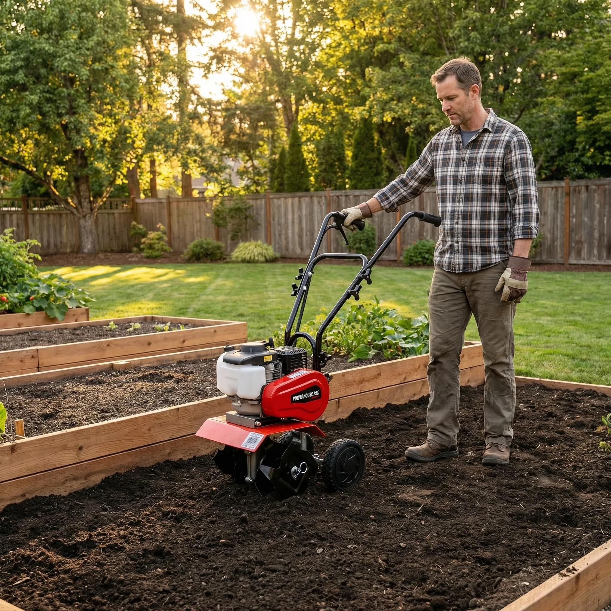 Durable Trillers Cultivator with Stand-Up Start, 1.3HP Gear Drive Small Rototiller for Garden - Model F83B81