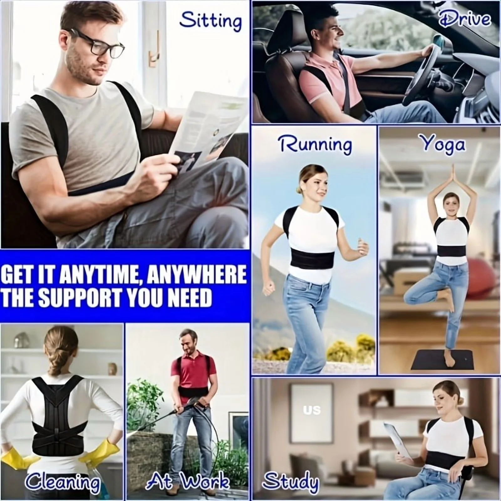 Professional Protective Equipment with Compression, Posture Corrector - Black Polyester Model D1E0E8