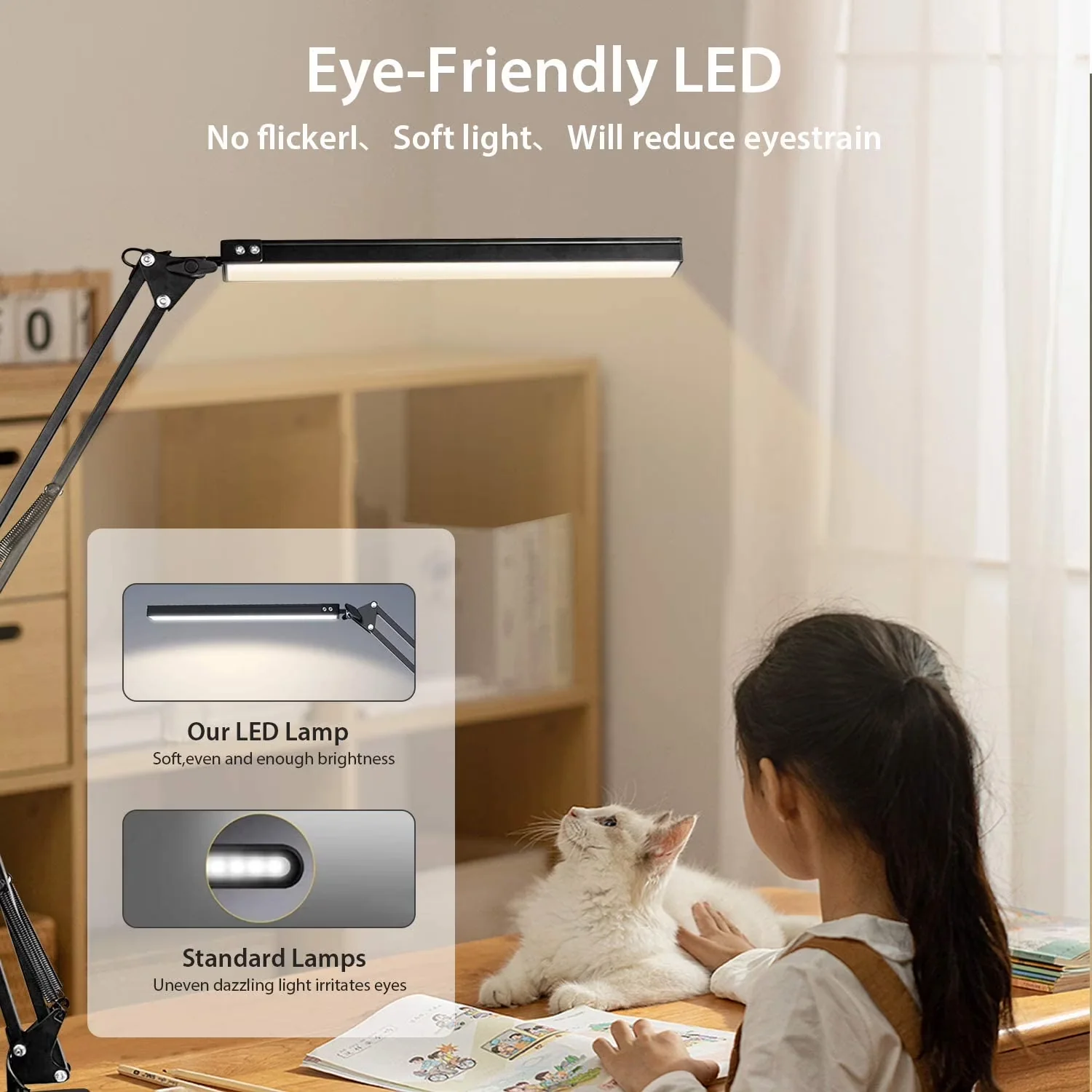 Desk Lamp Professional with LED, Adjustable Height, Clamp - Abs+Metal Black Model A826C7
