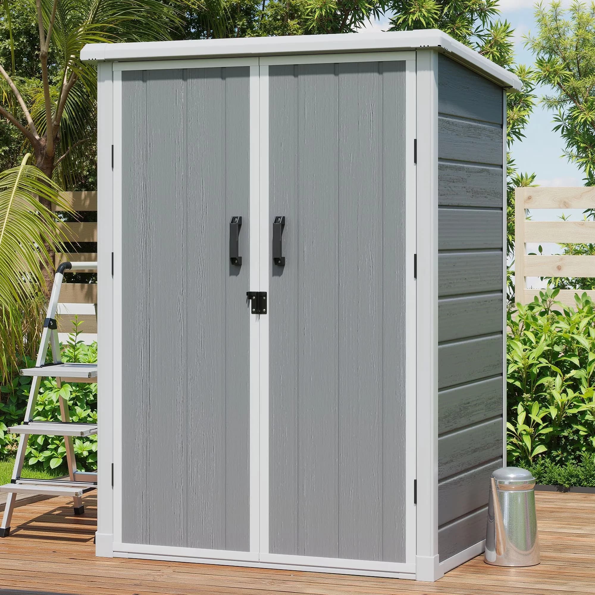 Innovative Shed with Waterproof, Lockable, 60 Cu.Ft Outdoor Storage - Gray Plastic Model 9003AF