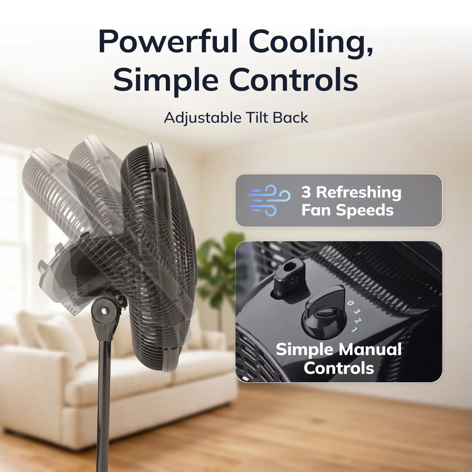 Premium Fans In Cooling with Adjustable Height, Tilt Mechanism, Oscillating - Black Model 93033B