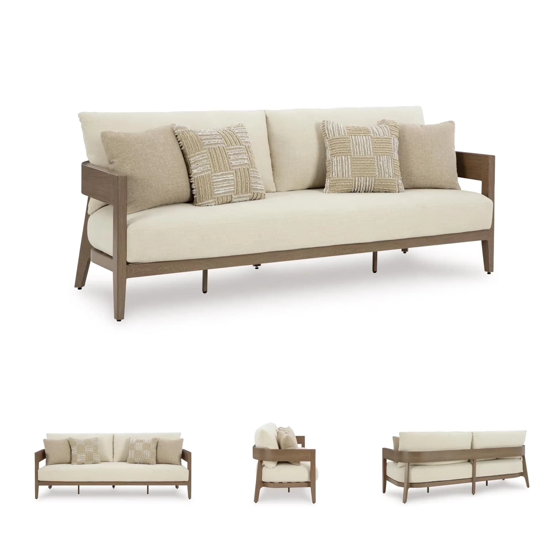 Durable Outdoor Sofas Sectional with Weather-Resistant, Wood-look finish - Beige Aluminum Model E24924