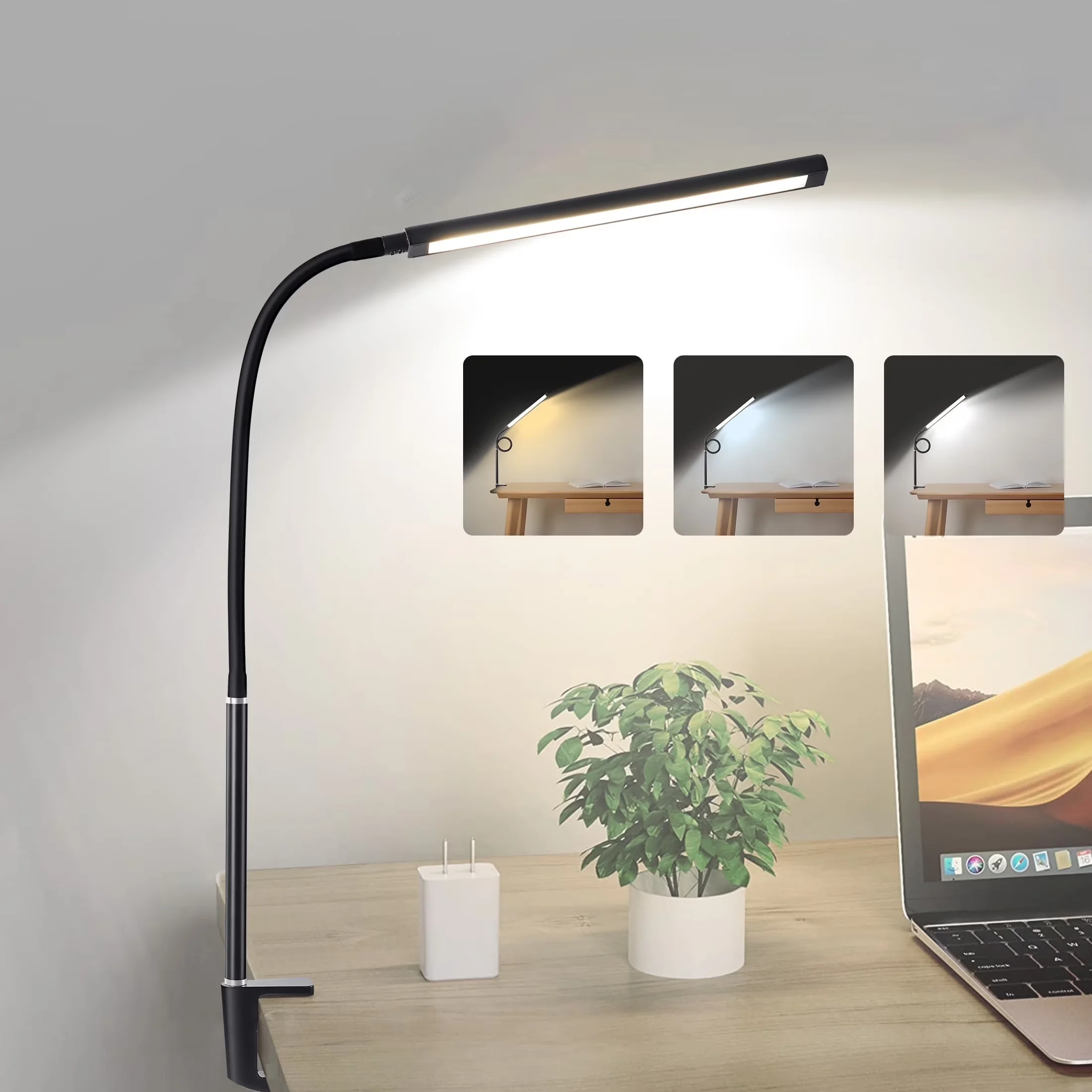 Desk Lamp Efficient with LED, Adjustable Head, Traditional - Black Aluminum for Home Office Model 5E514F
