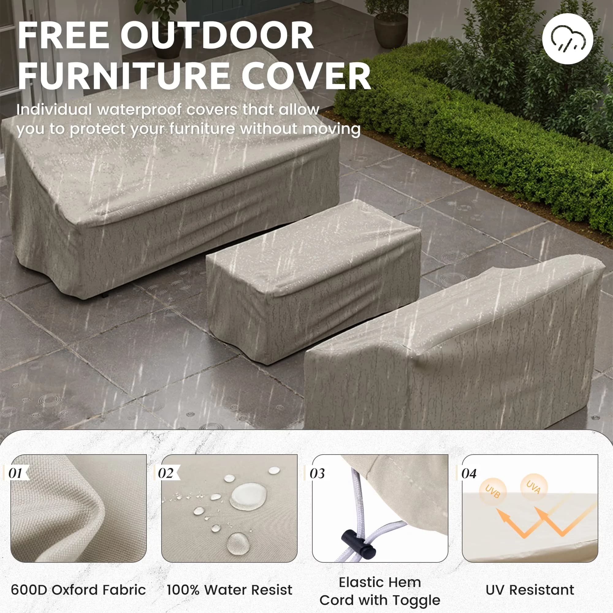 Classic Outdoor Sofas Sectional with Waterproof, Modern, 【Spacious Outdoor Seating Design】 - Beige for Garden Model BBAE84