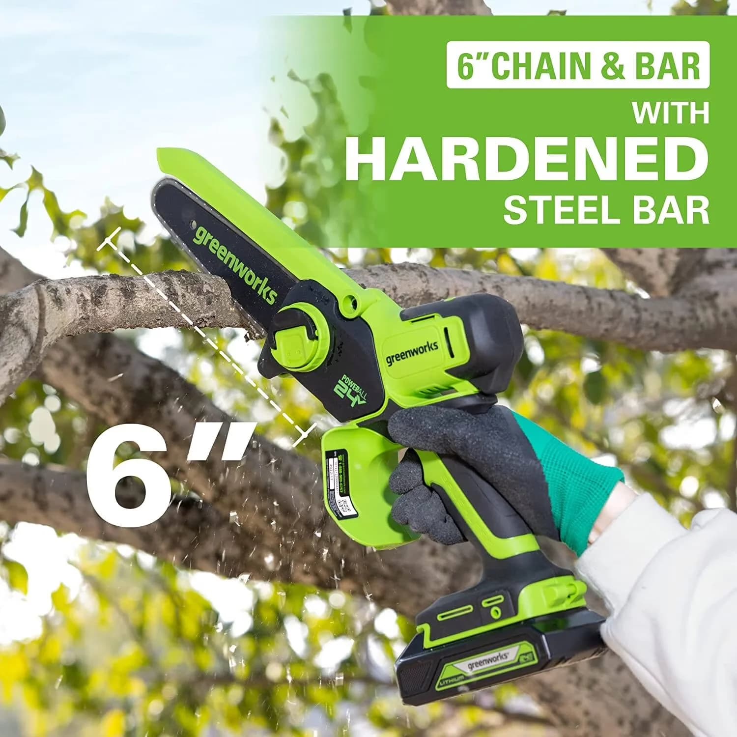 Professional Chainsaw with Battery, 24V, 2.0Ah Battery & Charger - Green Model 0A299A