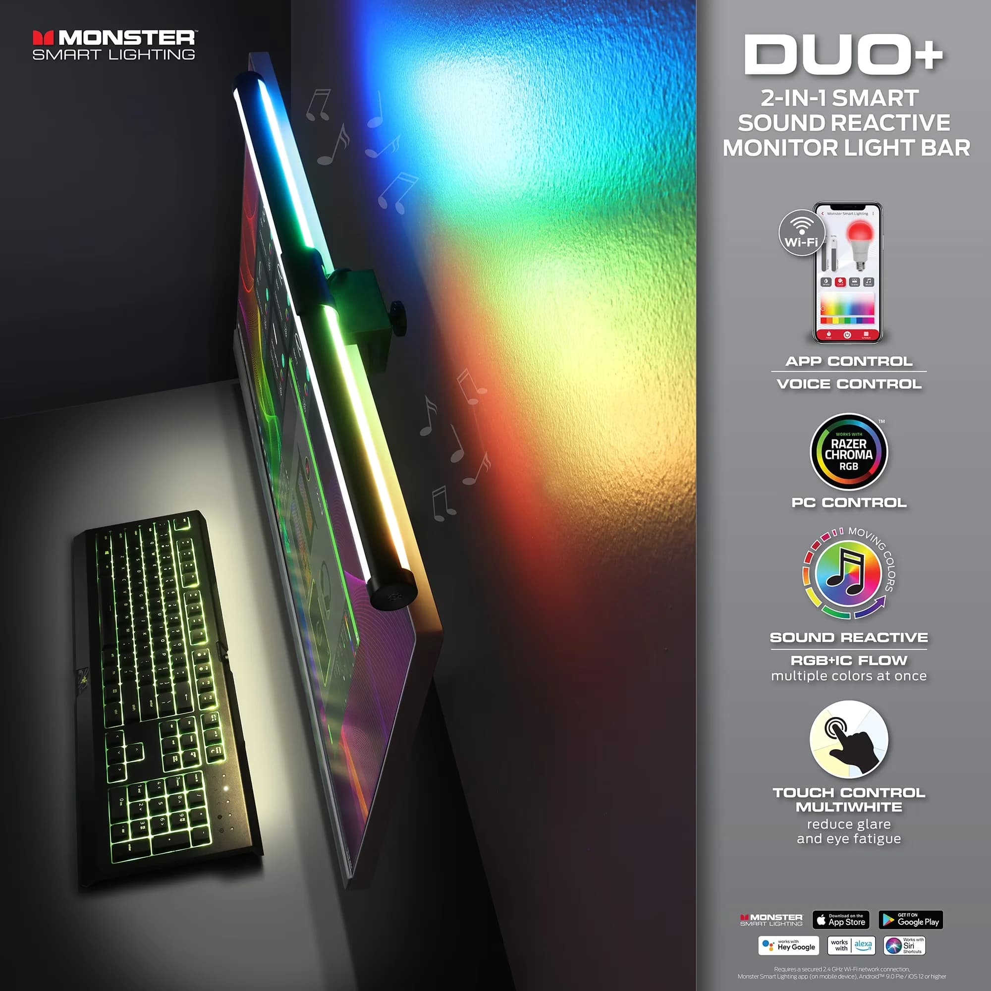 Essential Desk Lamp with LED, LED Duo Monitor Light Bars - Multicolor for Party Model 11D006