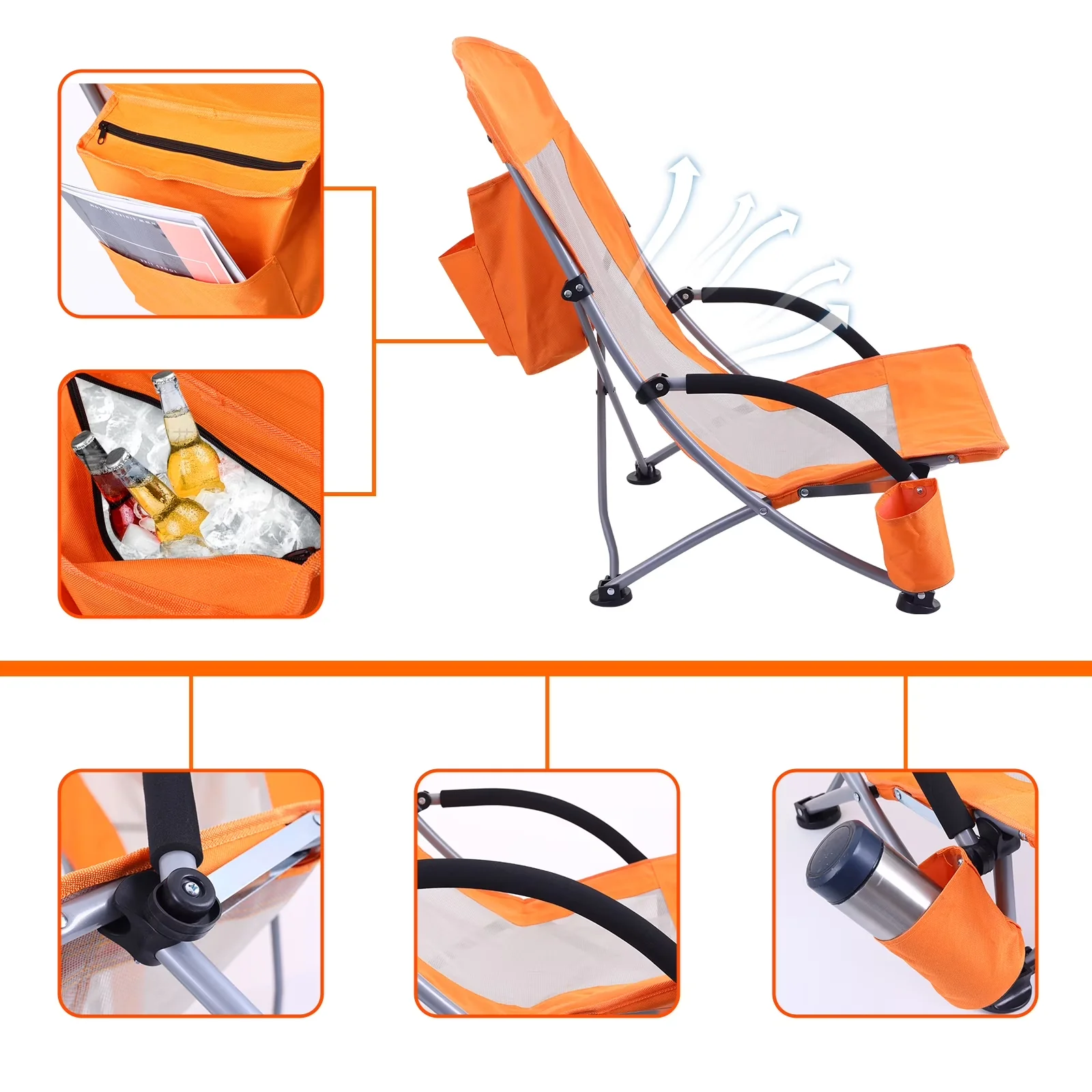 Beach Chair Professional with Folding, High Back Support, Cup Holder - Blue Model 999273