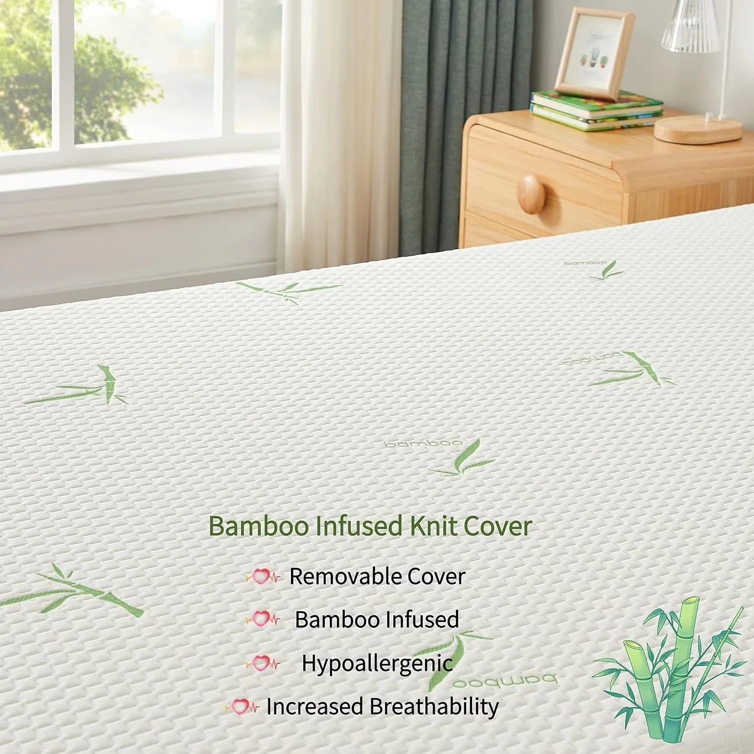Compact Mattresses Accessory with Mattress-In-A-Box, Breathable Bamboo Cover - White Memory Foam Model FA8A52