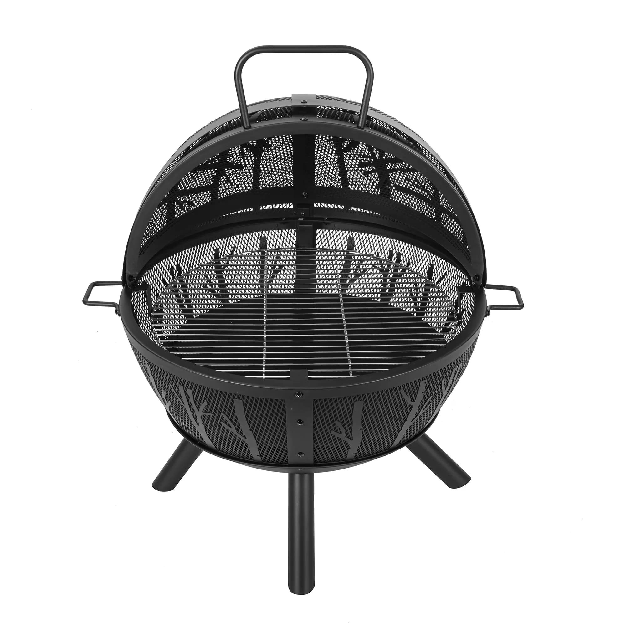 Outdoor Heating Professional with Portable, Grill, 35 inch Metal Ball Fire Pit - Black Steel, Iron for Patio Model DFB0B3