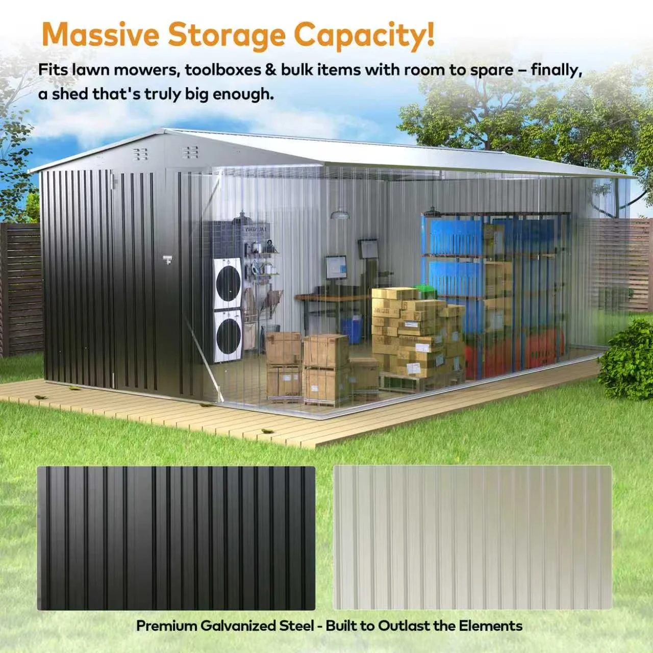Professional Shed with Uv Resistant, Lockable Door, Lockable Doors - Black Metal Model 947BD6