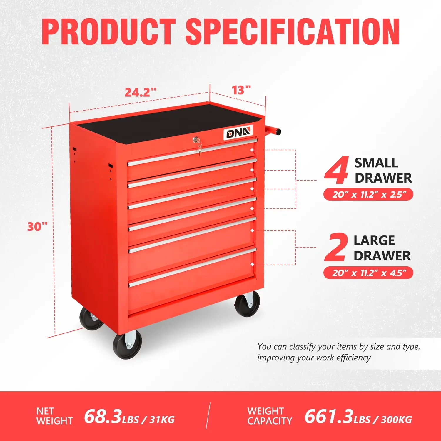 Toolstorage Compact with Storage, Internal Lock System - Red Alloy Steel Model DE35A5