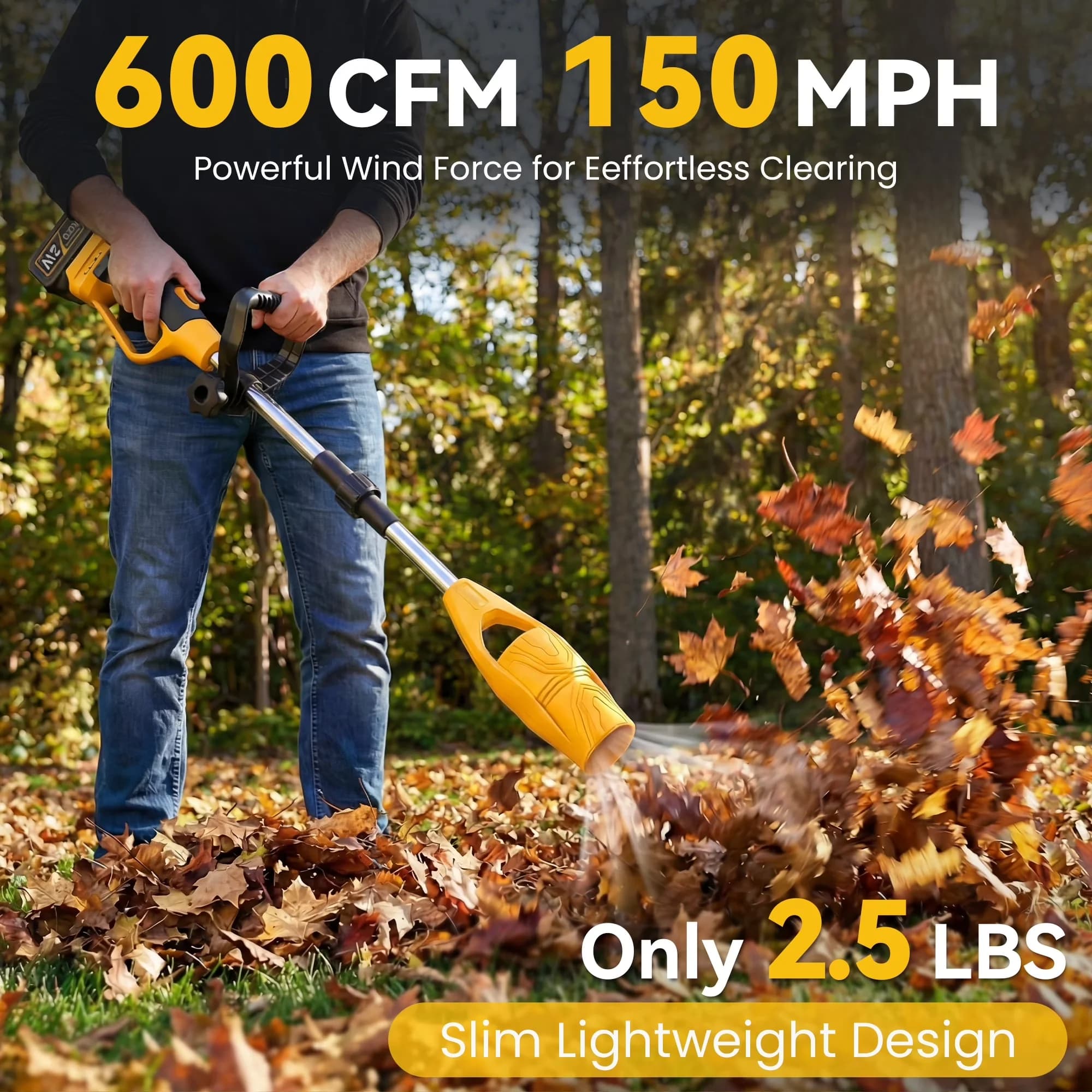 Leaf Blower Versatile with Battery, 21V, Cordless for Patio - 600CFM - for Daily Use Model 3FF875